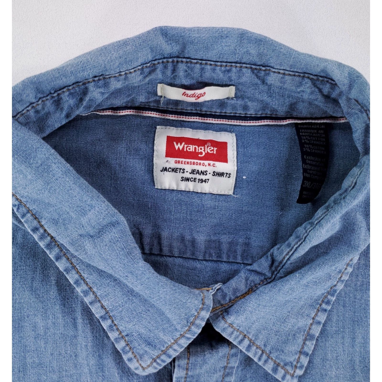 Wrangler Wrangler Denim Chambray Pearl Snap Shirt Western Blue Long Sleeve Mens 3XL Size US XXL / EU 58 / 5 - 2 Thumbnail