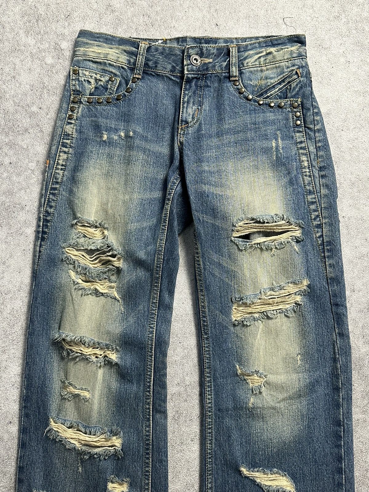 Tornado Mart 90s Japanese Lolita Distressed Studded Mud Wash Denim Jeans Size US 28 / EU 44 - 4 Thumbnail