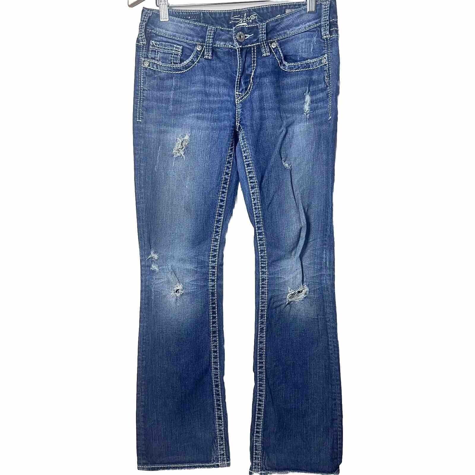 Silver Jeans Co. Silver Aiko Jeans Western Distressed Hip Hugger Bootcut Size 28" / US 6 / IT 42 - 1 Thumbnail