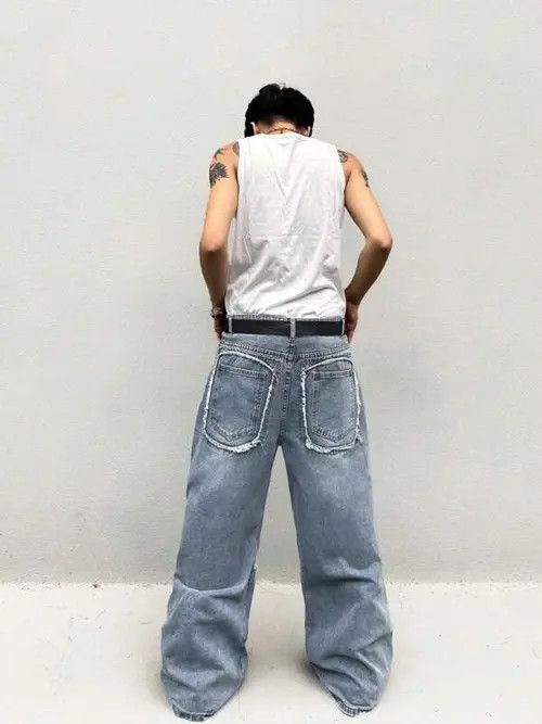 Jean Distressed Wide Leg Denim Jeans Ripped Opium Size US 36 / EU 52 - 2 Thumbnail