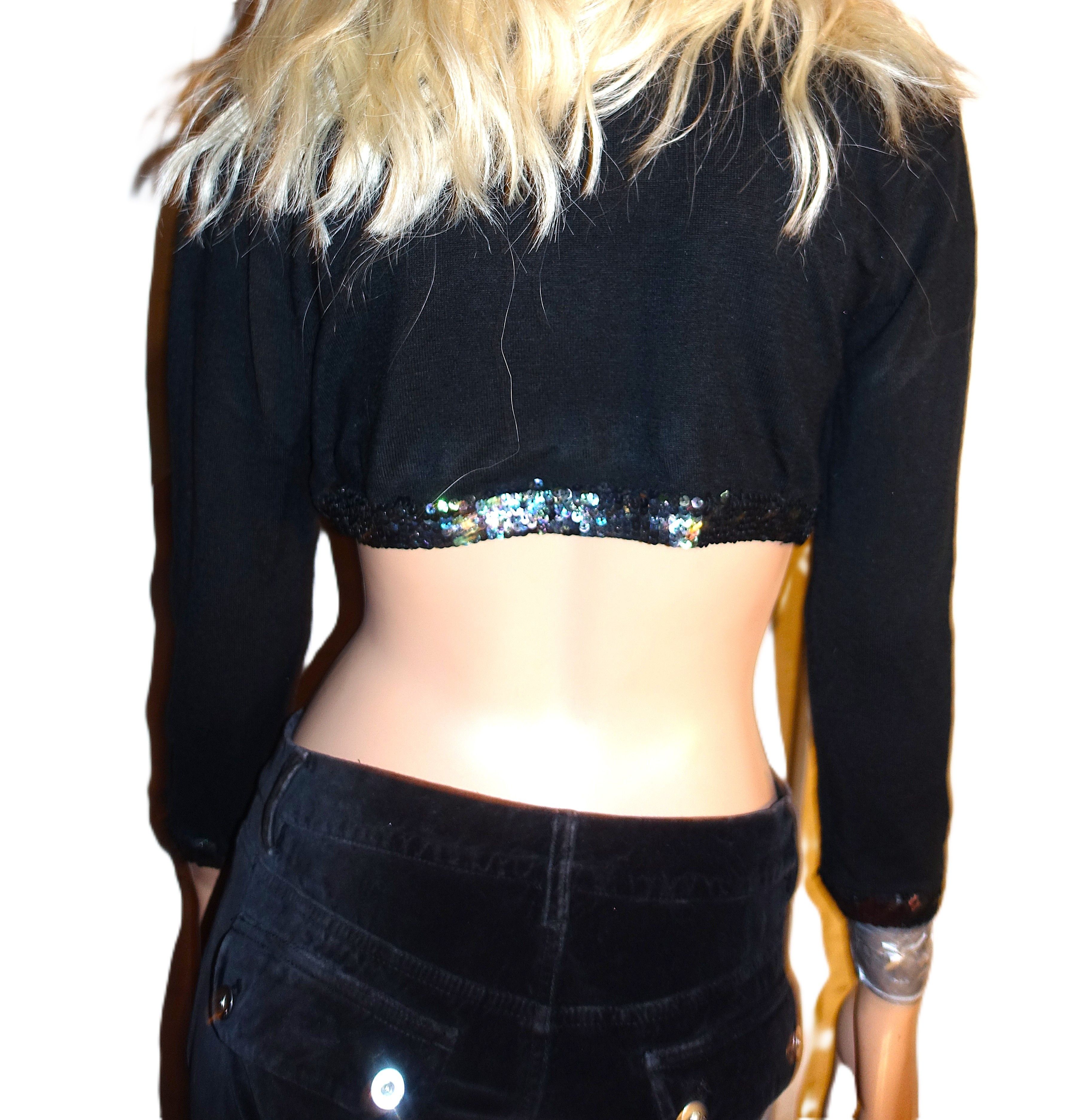 Other Poetry Black Sequin Cropped Cardigan L NWT Size L / US 10 / IT 46 - 5 Thumbnail