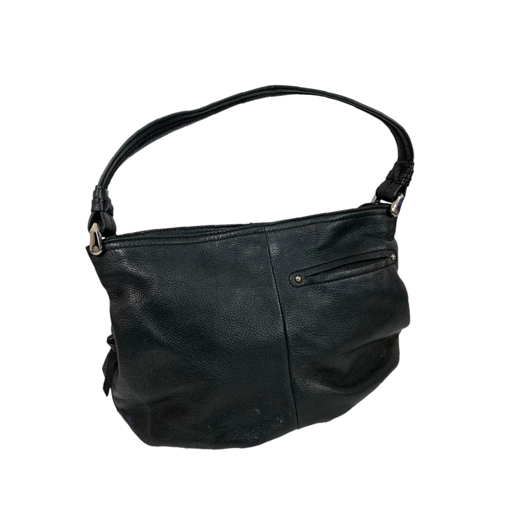 Vintage B. Makowsky Leather Shoulder Bag Black Pebbled Side Zip Pockets Women's 12" x 10" x 4.5" Strap Drop 7" Size ONE SIZE - 4 Thumbnail