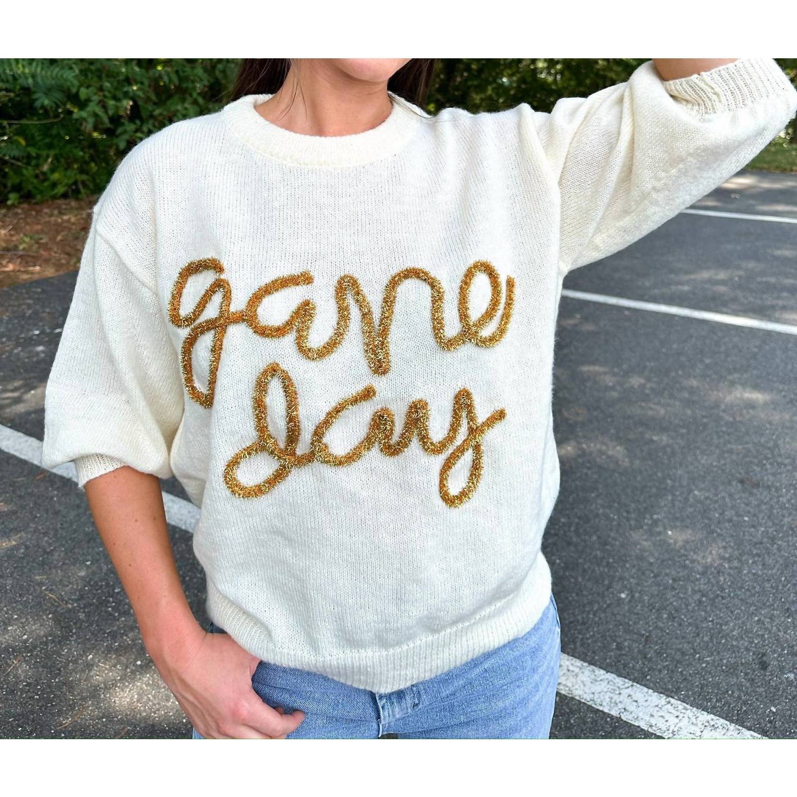 BiBi Gameday Sequin Football Embroidered Stitch Sweater