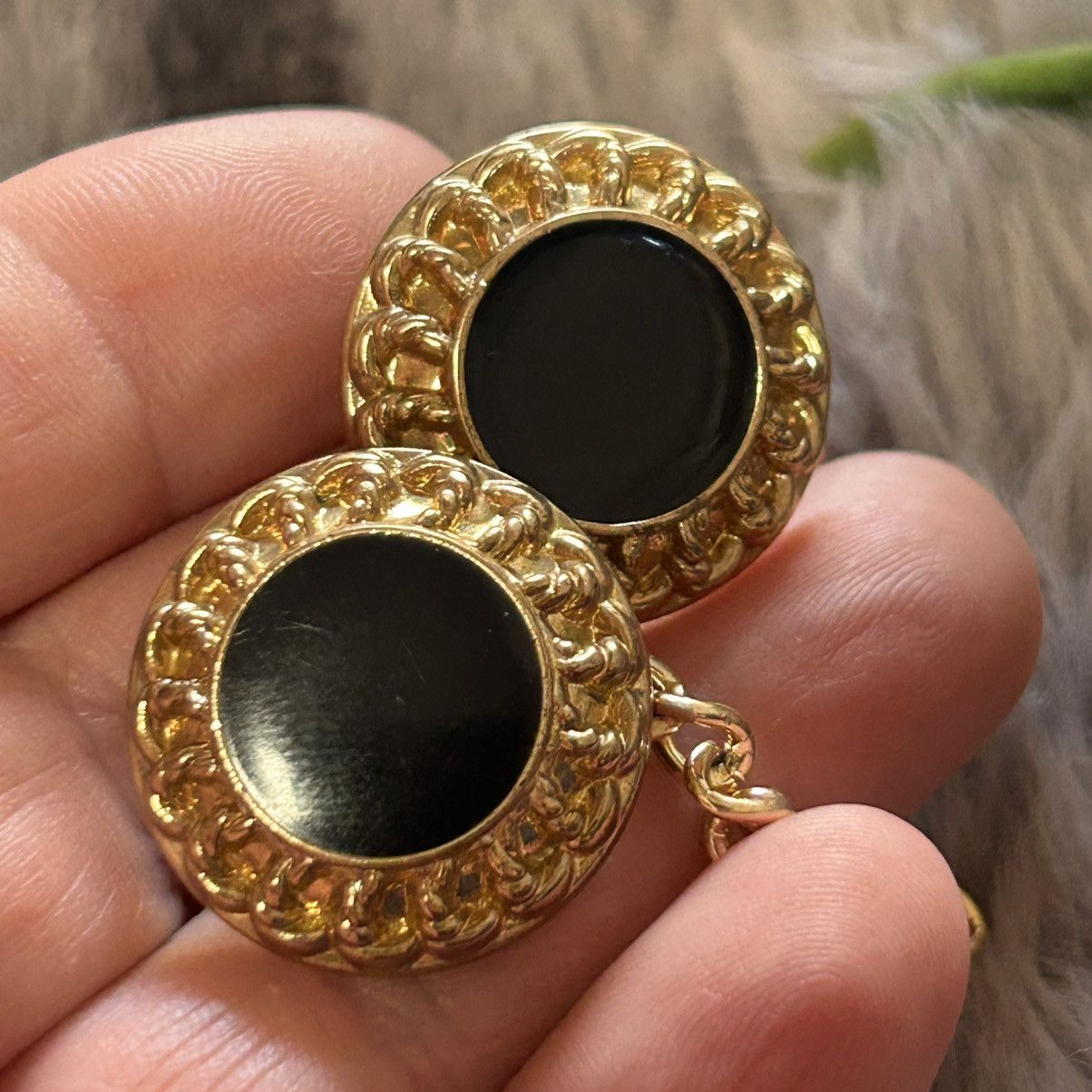 Vintage Vintage black enamel gold tone aluminum button sweater chain Size ONE SIZE - 2 Thumbnail