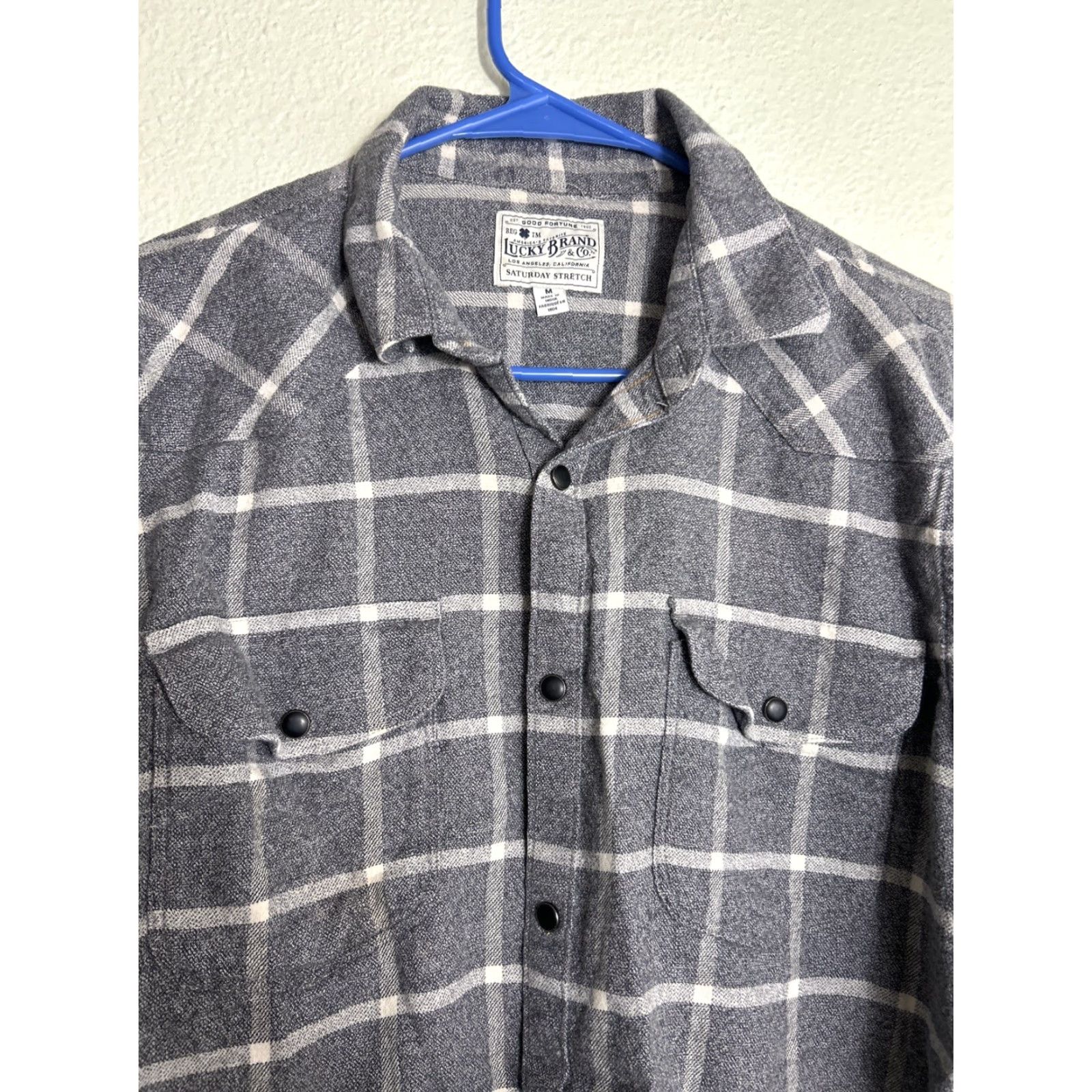 Lucky Brand Lucky Brand Men's Medium Gray Plaid Saturday Stretch Button-Up Shirt Size US M / EU 48-50 / 2 - 3 Thumbnail