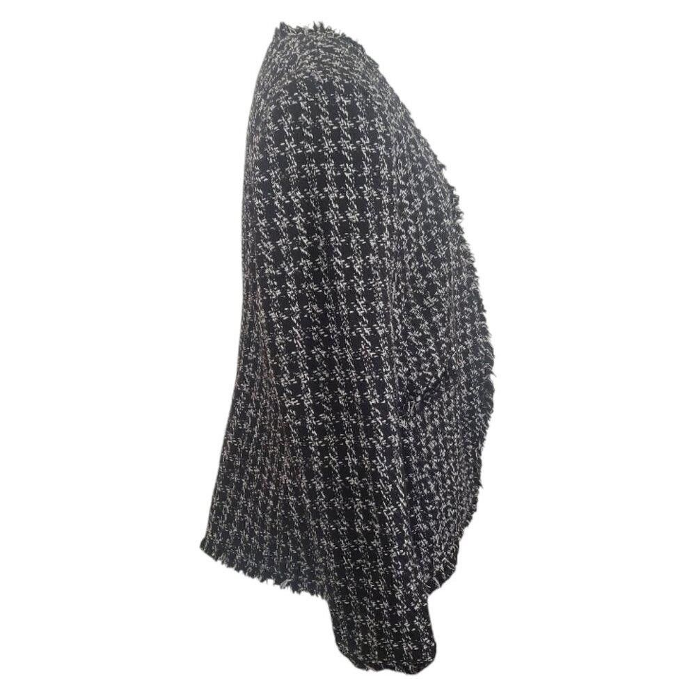 Designer CT1975 Halogen Black & White Checkered Tweed Frilled Jacket Size XL / US 12-14 / IT 48-50 - 4 Thumbnail