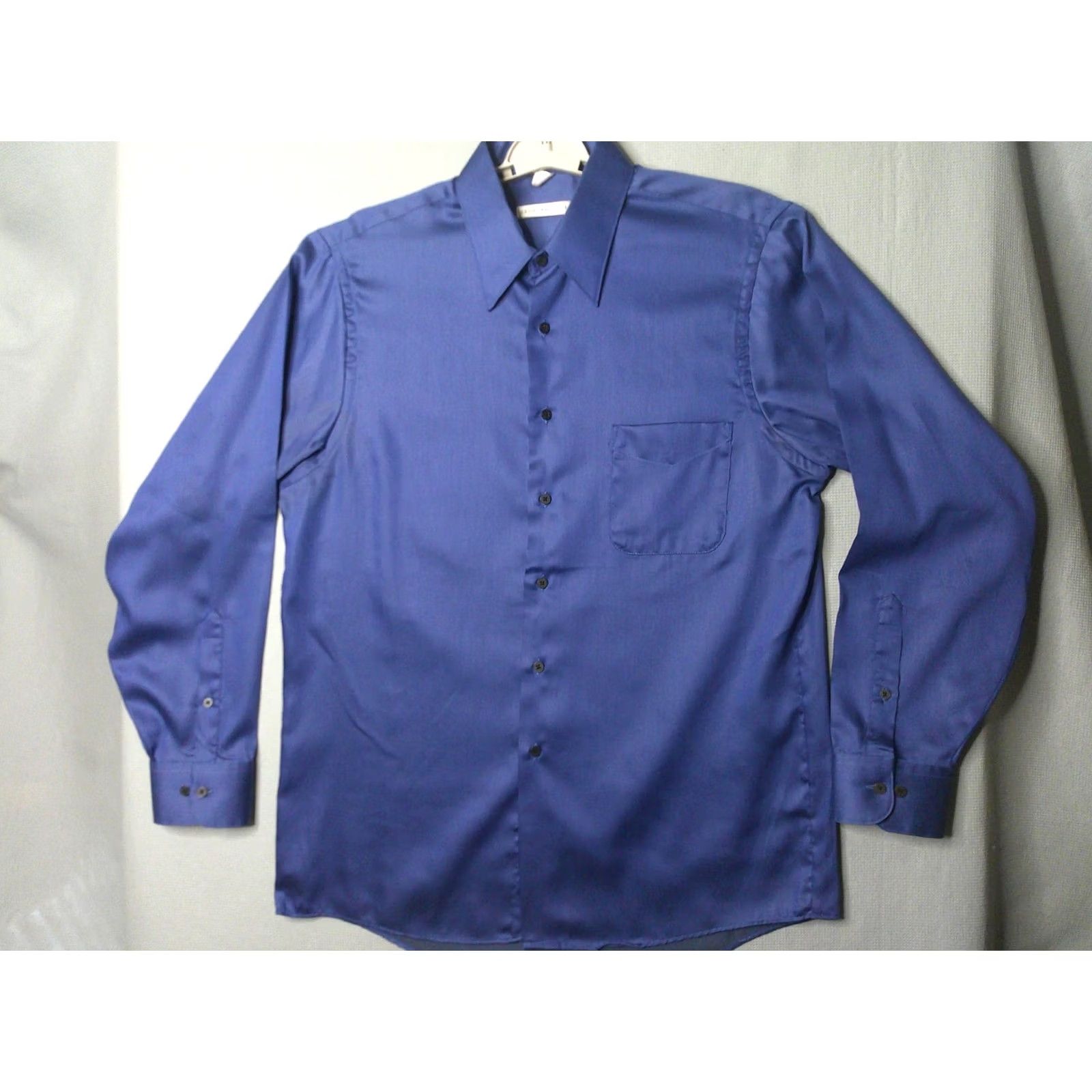 Geoffrey Beene Geoffrey Beene Dress Shirt Mens Large Blue Sateen Wrinkle Free Wedding Formal Shirt Button-Up Long Sleeve Collared 45 Chest Navy Blue 90s? Size 42R - 2 Thumbnail