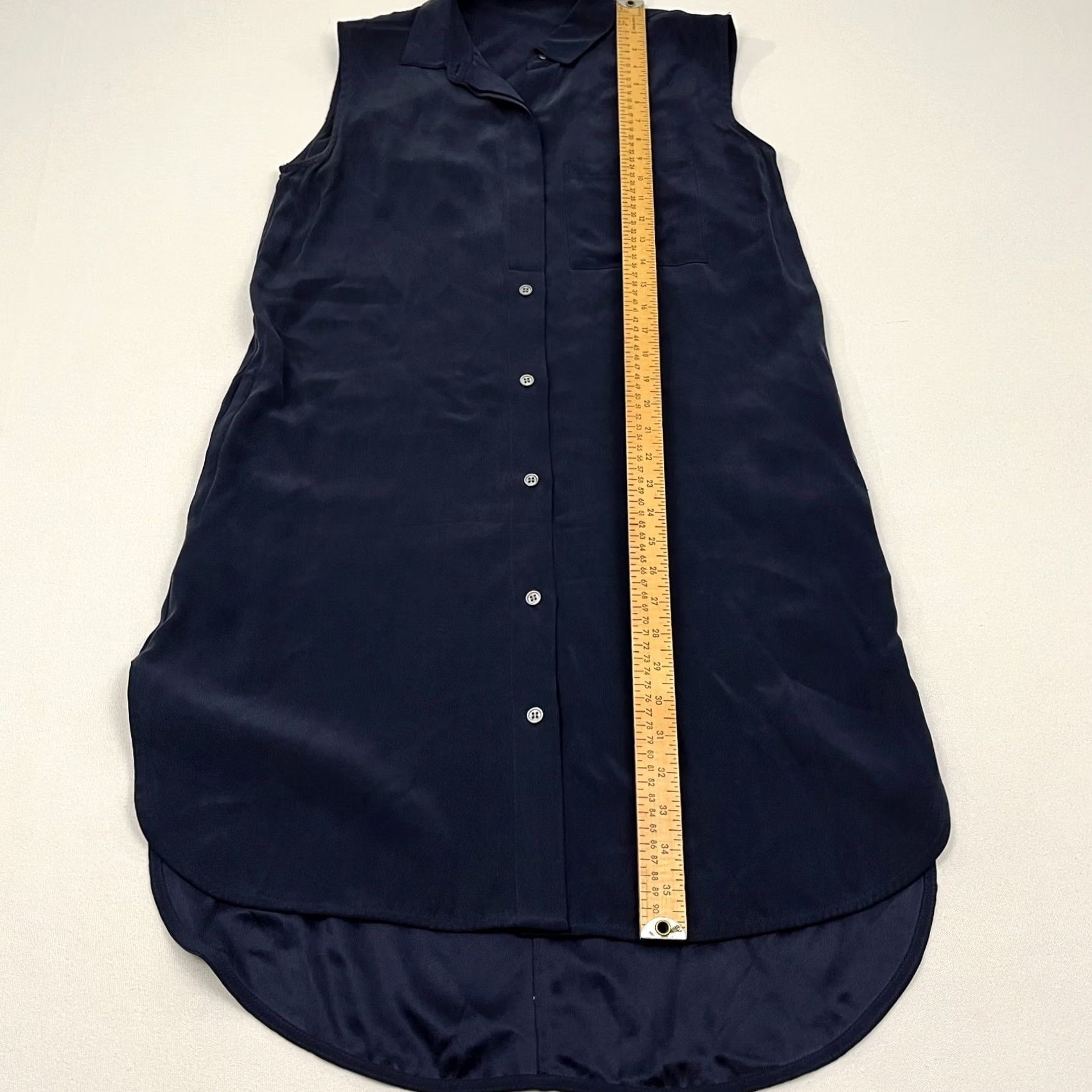 Frame VINTAGE FRAME SHIRT Dress Womens XS Navy Blue Silk Above Knee Sleeveless Pocket Button Up Collared Short Dress Casual Workwear 90s Womens No Size XS / US 0-2 / IT 36-38 - 4 Thumbnail
