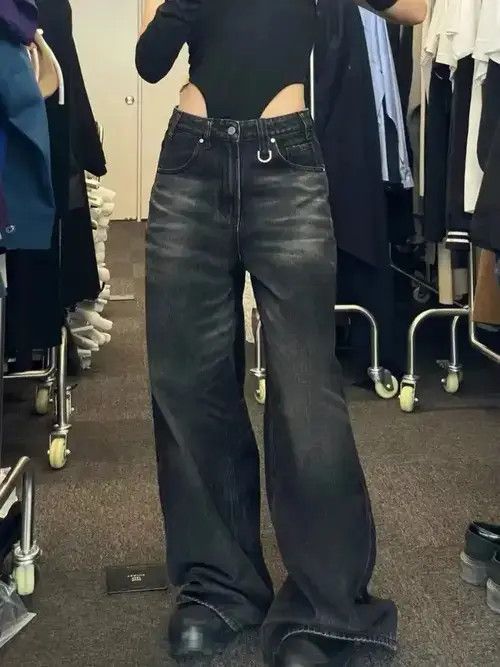 Japanese Brand × Vintage Vintage Black Wide Leg Jeans Women Oversized Size 32" / US 10 / IT 46 - 2 Thumbnail