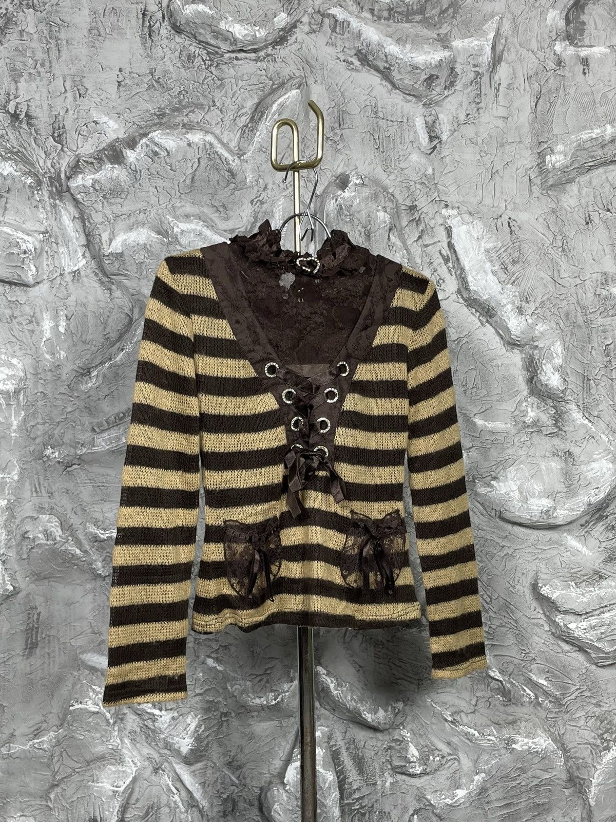 Hysteric Glamour × Japanese Brand Y2K Punk Guipure Pocket Striped Sweater Gothic Style Size S / US 4 / IT 40 - 2 Thumbnail
