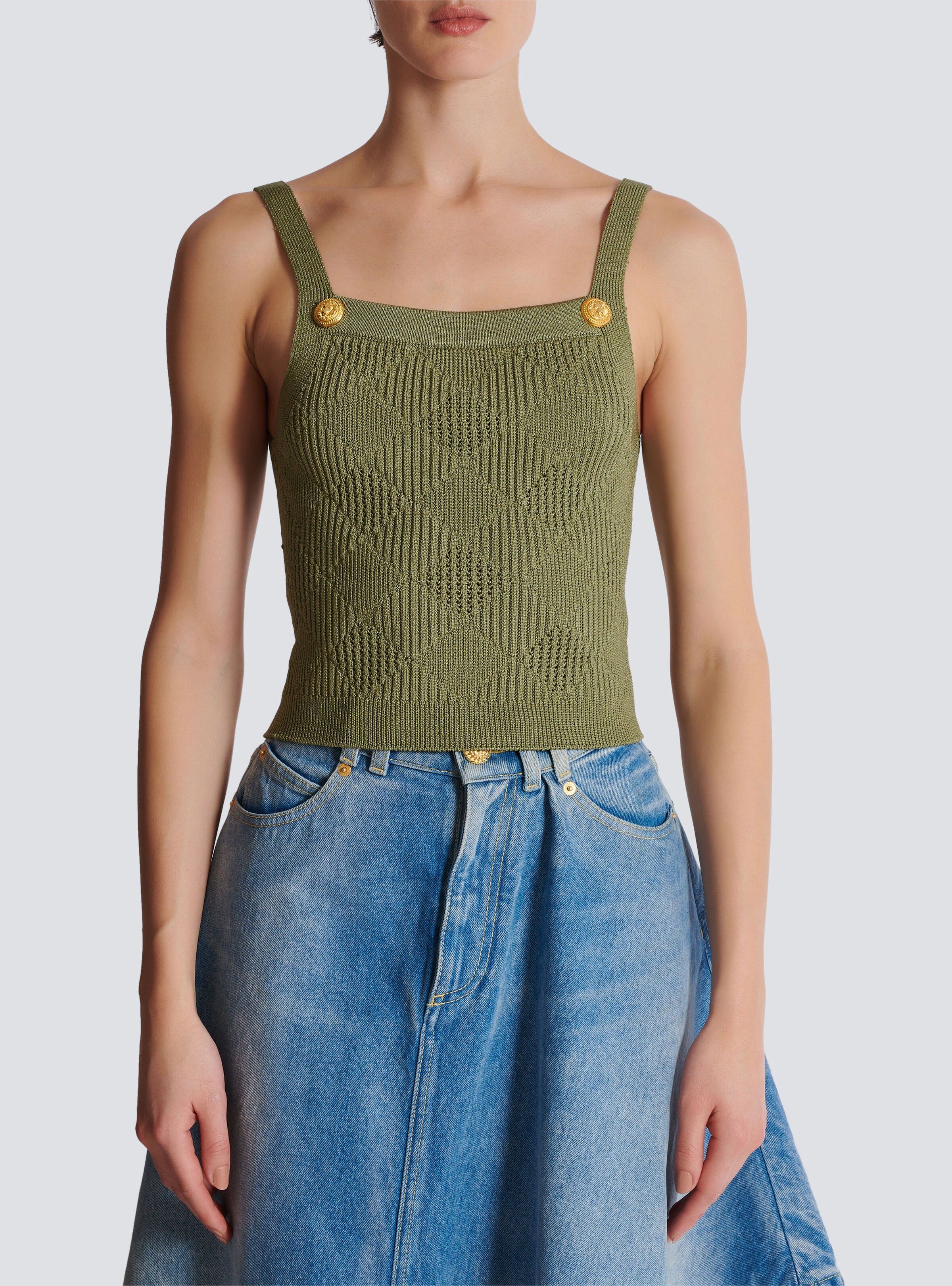 Balmain o1s1wg111025 Cropped Top in Green Size M / US 6-8 / IT 42-44 - 5 Thumbnail