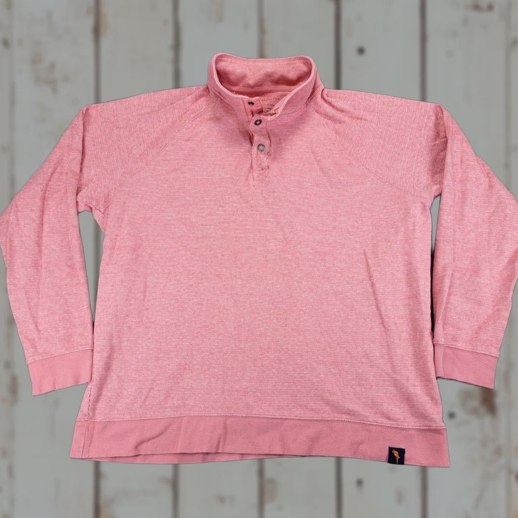 Vintage Margaritaville Mens XL Pullover Sweatshirt Mock Neck 3 Button Pink Striped Island Reserve, Beach Vibes, Cotton Blend Size US XL / EU 56 / 4 - 1 Thumbnail