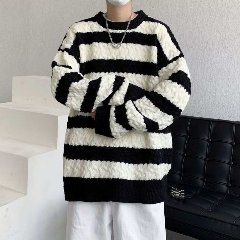 Coloured Cable Knit Sweater × Streetwear Black Stripe Knit Sweater | Grailed
