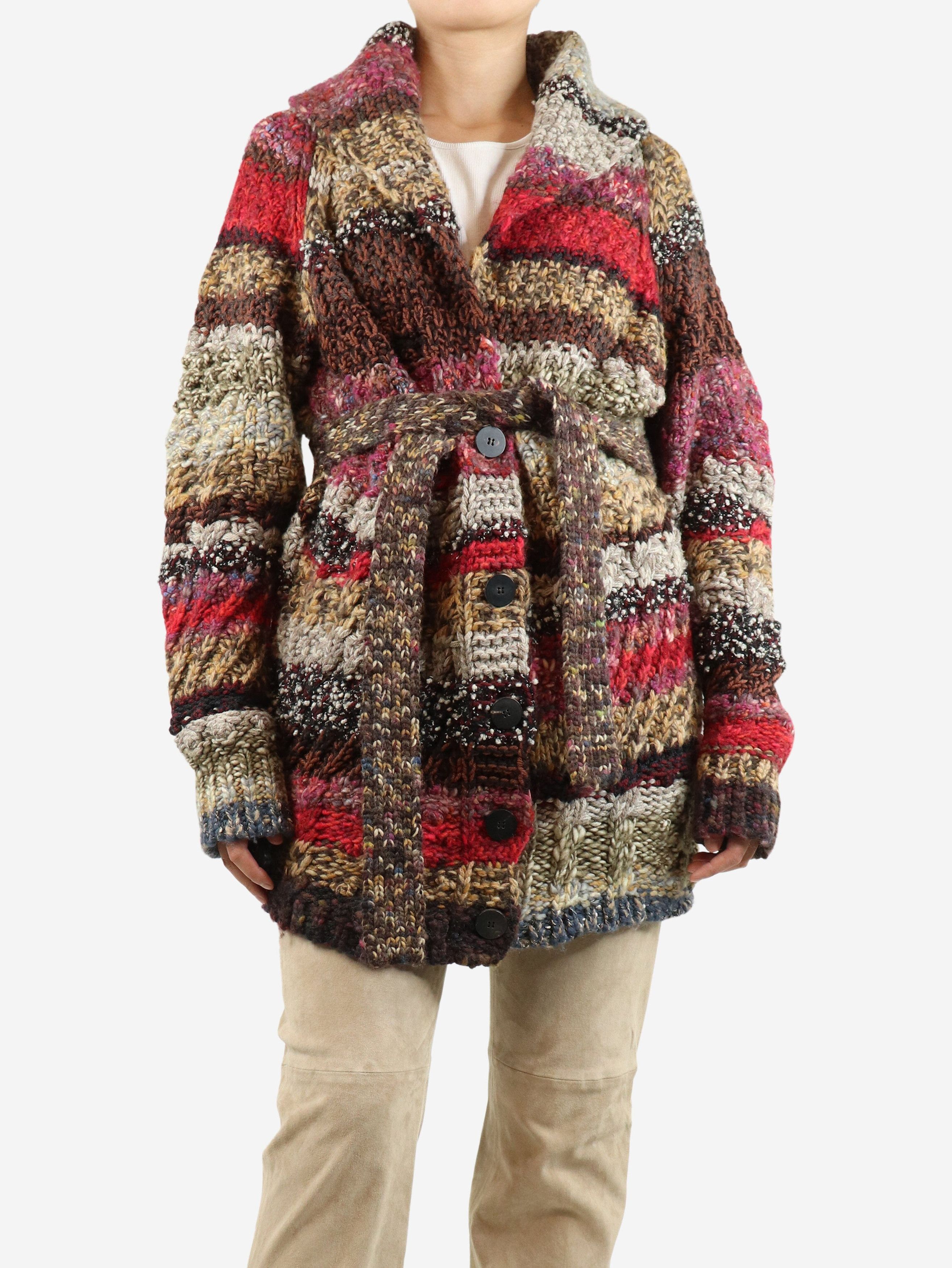 Dior Multicolour chunky belted wool-blend cardigan - UK 12 Size M / US 6-8 / IT 42-44 - 1 Thumbnail