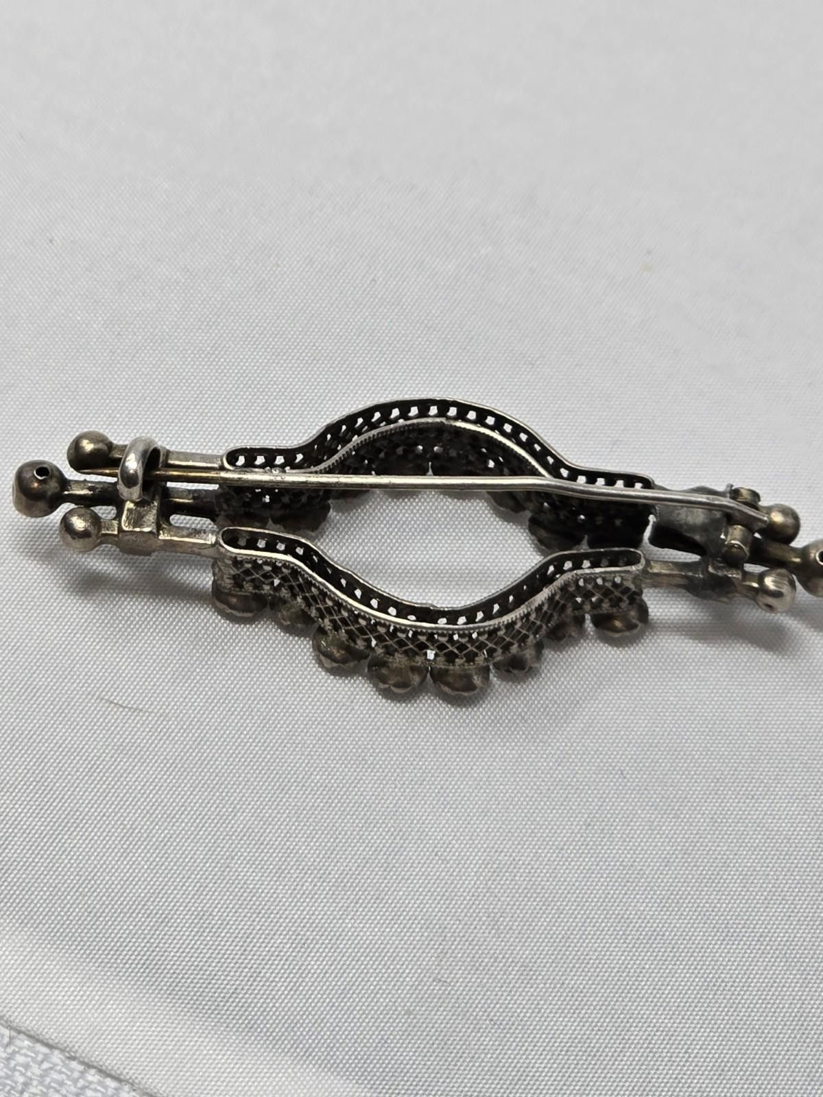 Antique Rivet Antique Victorian Sterling Silver Paste Brooch Navette Shape Size ONE SIZE - 4 Thumbnail