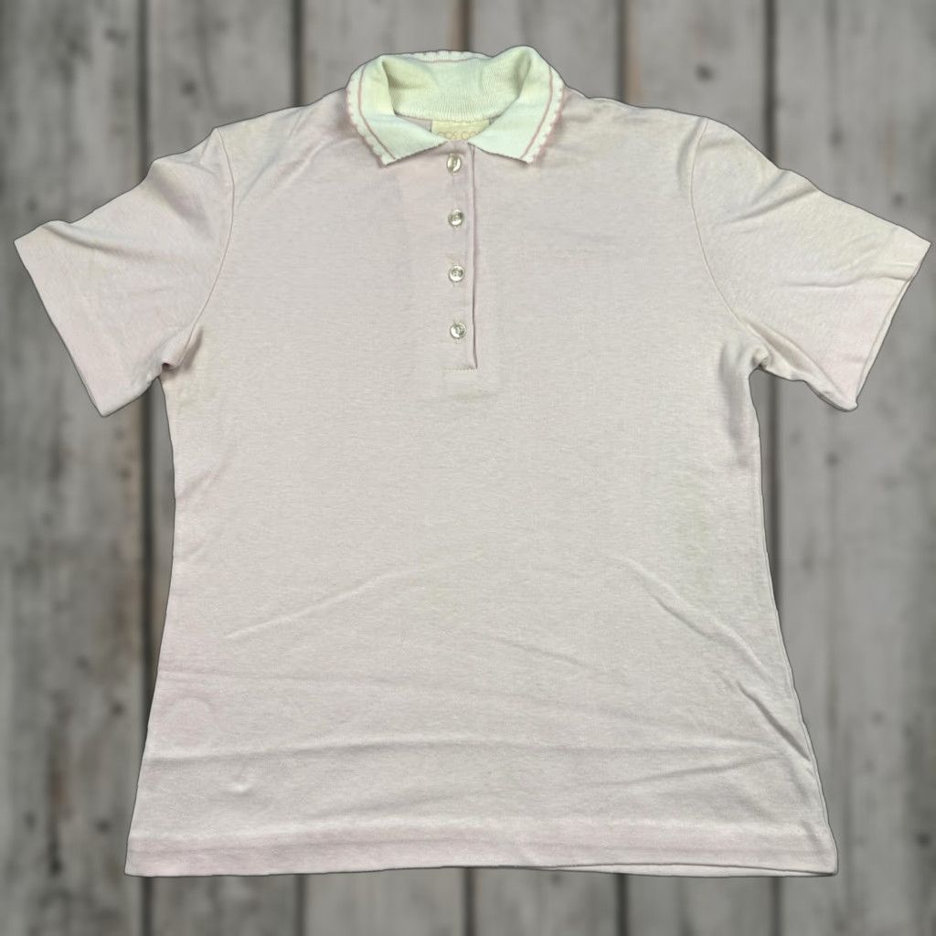 Cos VINTAGE Cos Cob Polo Shirt Womens Large Pink White Knit Collar Preppy Retro 80s Size L / US 10 / IT 46 - 1 Thumbnail