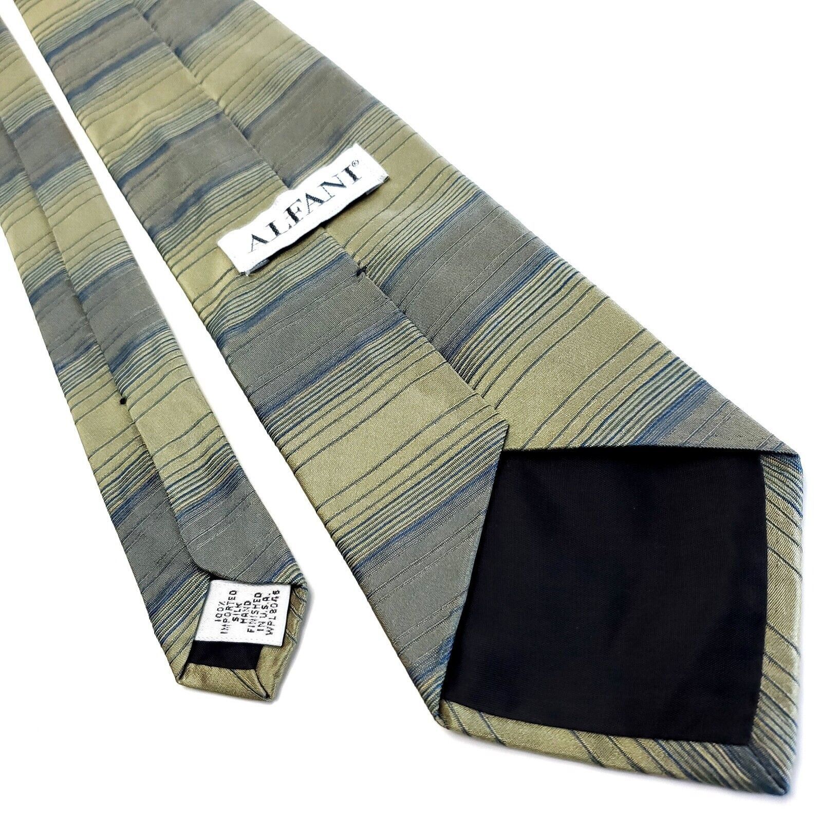 Alfani Alfani Green Silk Tie Woven Short Wide Horizontal Stripes Size ONE SIZE - 3 Thumbnail