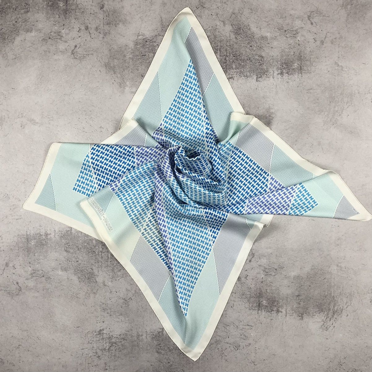Hermes Hermes Paris Silk Blue White H Logo Geometric Scarf Carre Size ONE SIZE - 2 Thumbnail
