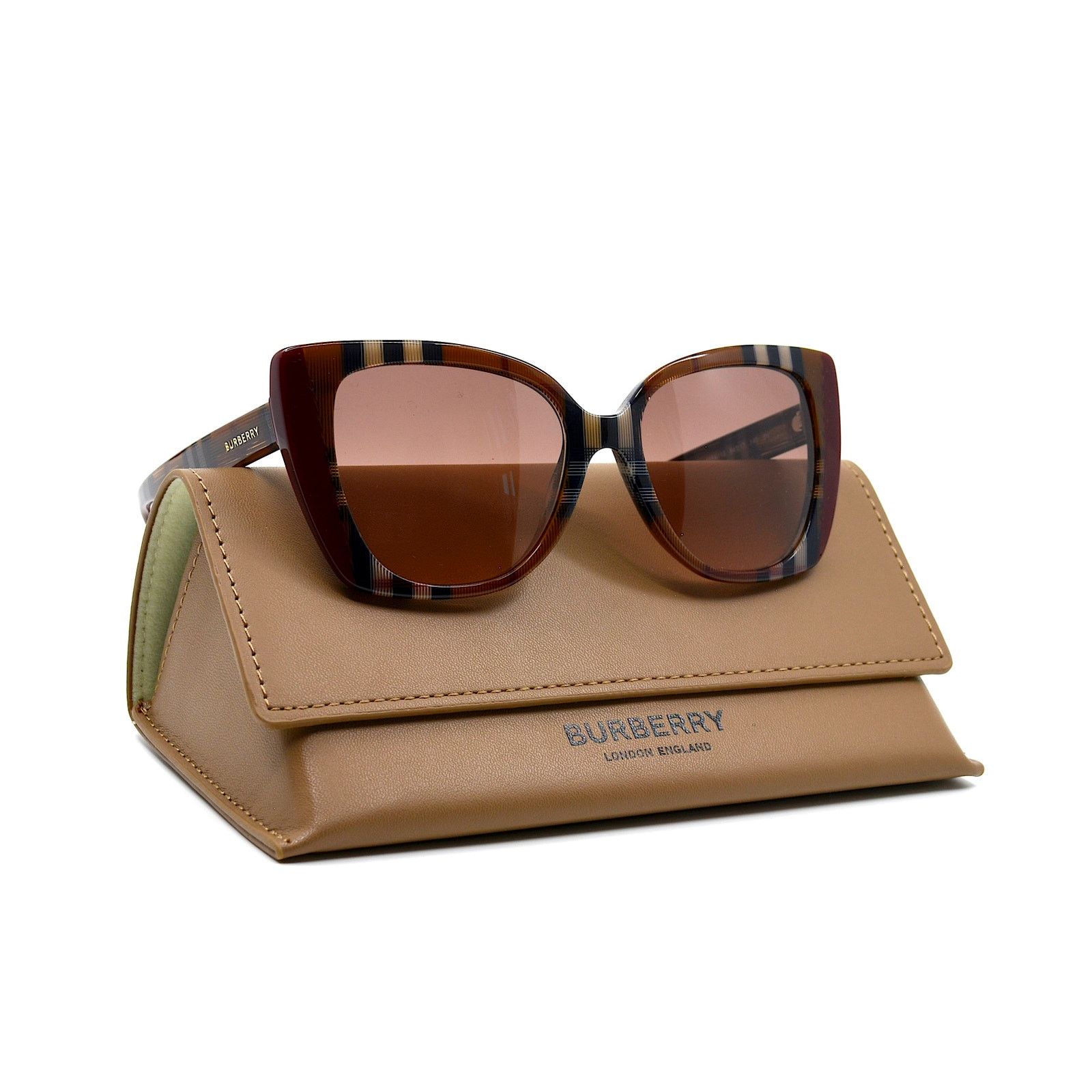 Burberry NEW BURBERRY MERYL BE4393 CHECK BROWN/BORDEAUX SUNGLASSES Size ONE SIZE - 5 Thumbnail