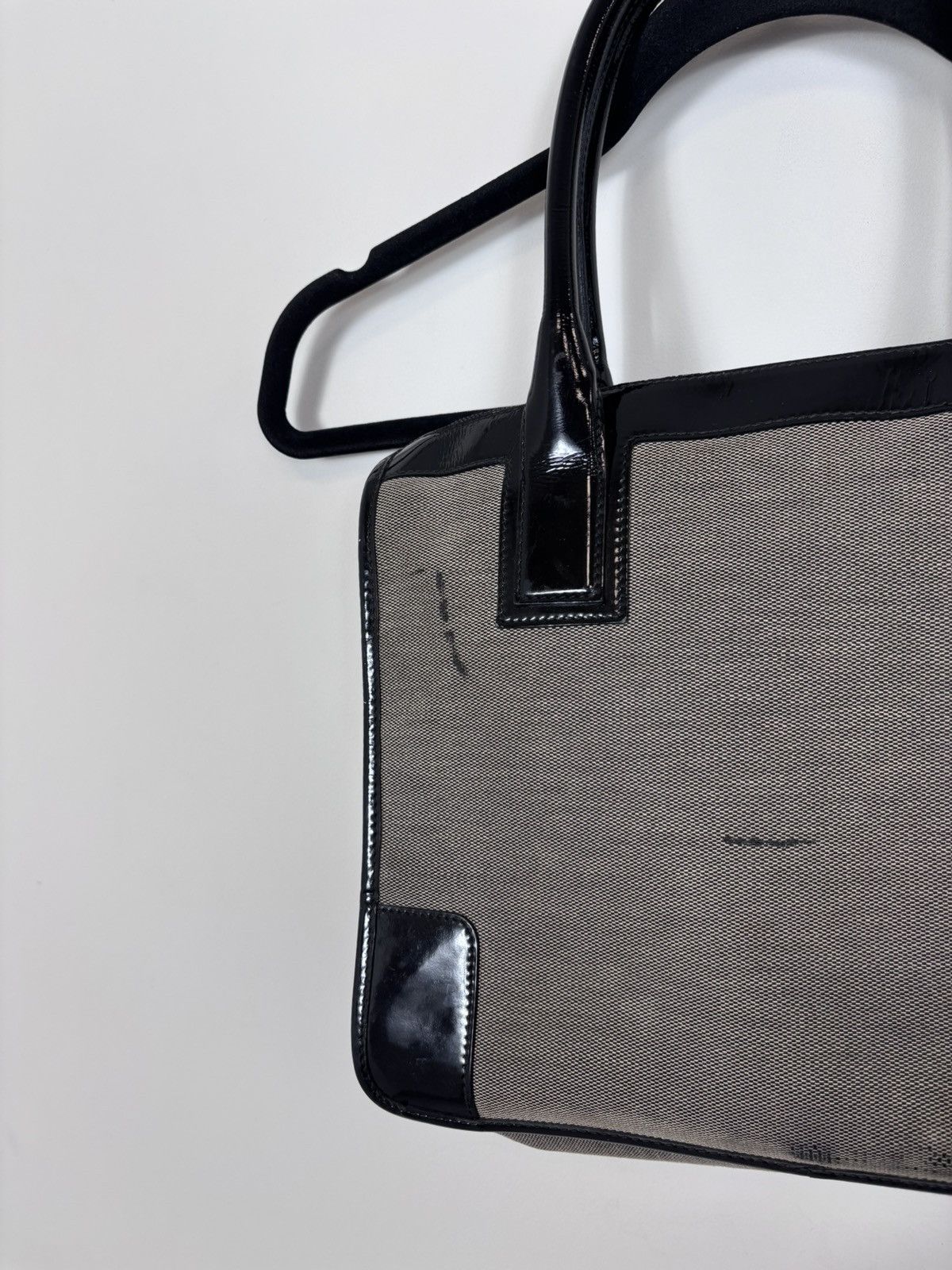 Gucci Gucci Canvas Patent Leather Gray Black Shoulder Handle Bag Size ONE SIZE - 18 Thumbnail