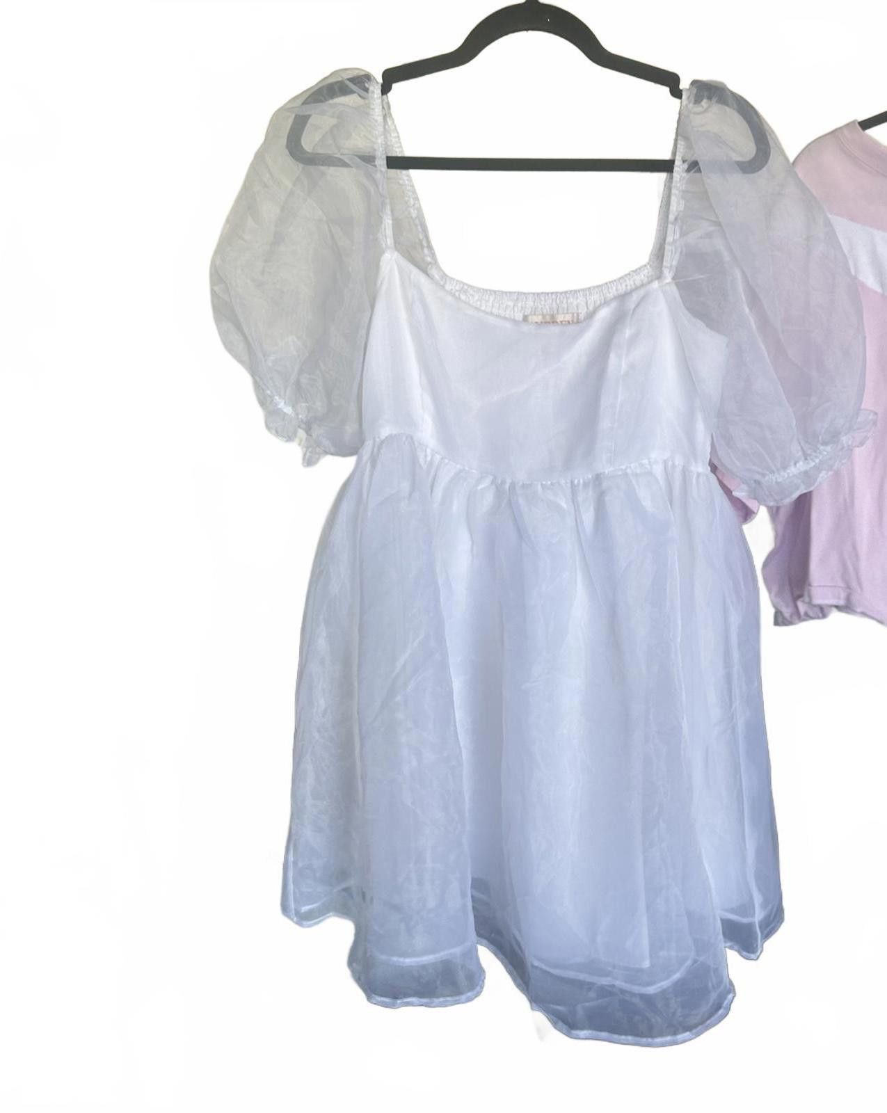 Designer Audrey Parks Charming White Puff Sleeve Dress Size M / US 6-8 / IT 42-44 - 1 Preview