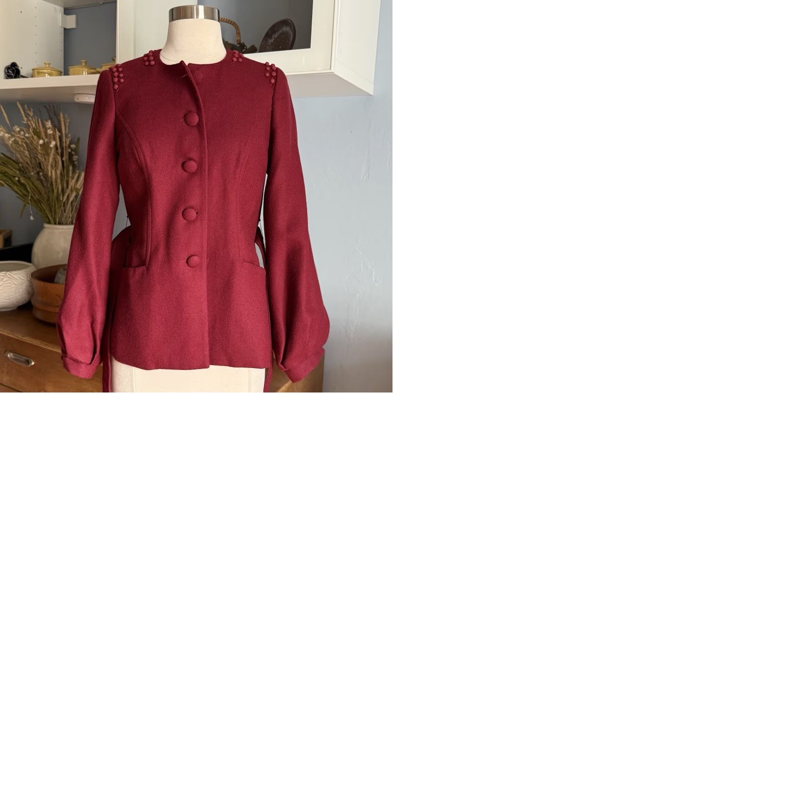 Lela Rose Lela Rose Wool Belted Jacket Blazer Maroon Burgundy Size 4 Size S / US 4 / IT 40 - 9 Thumbnail