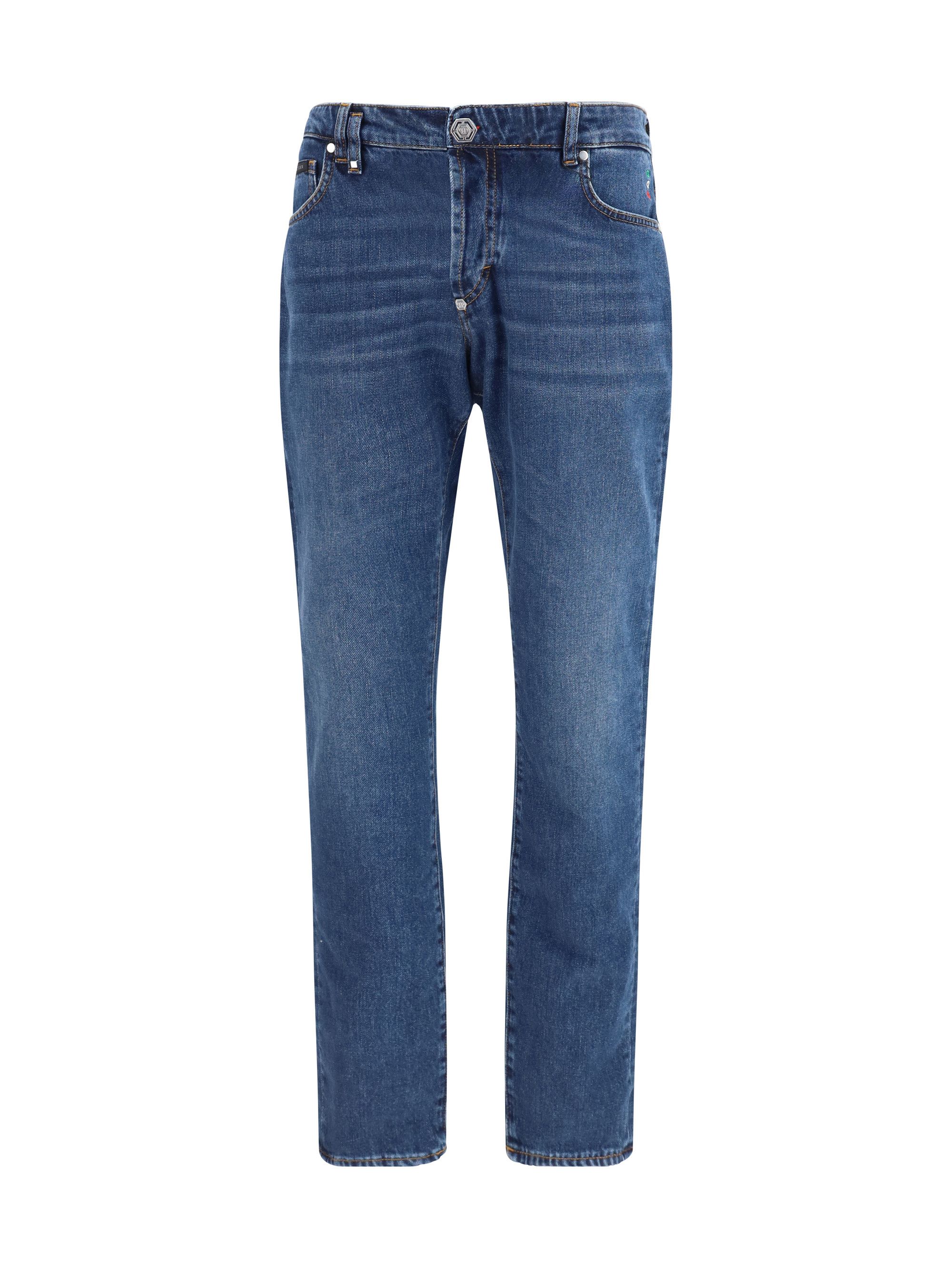 Philipp Plein Basic Straight Cut Jeans with straight leg logo appliqué Size US 34 / EU 50 - 1 Thumbnail