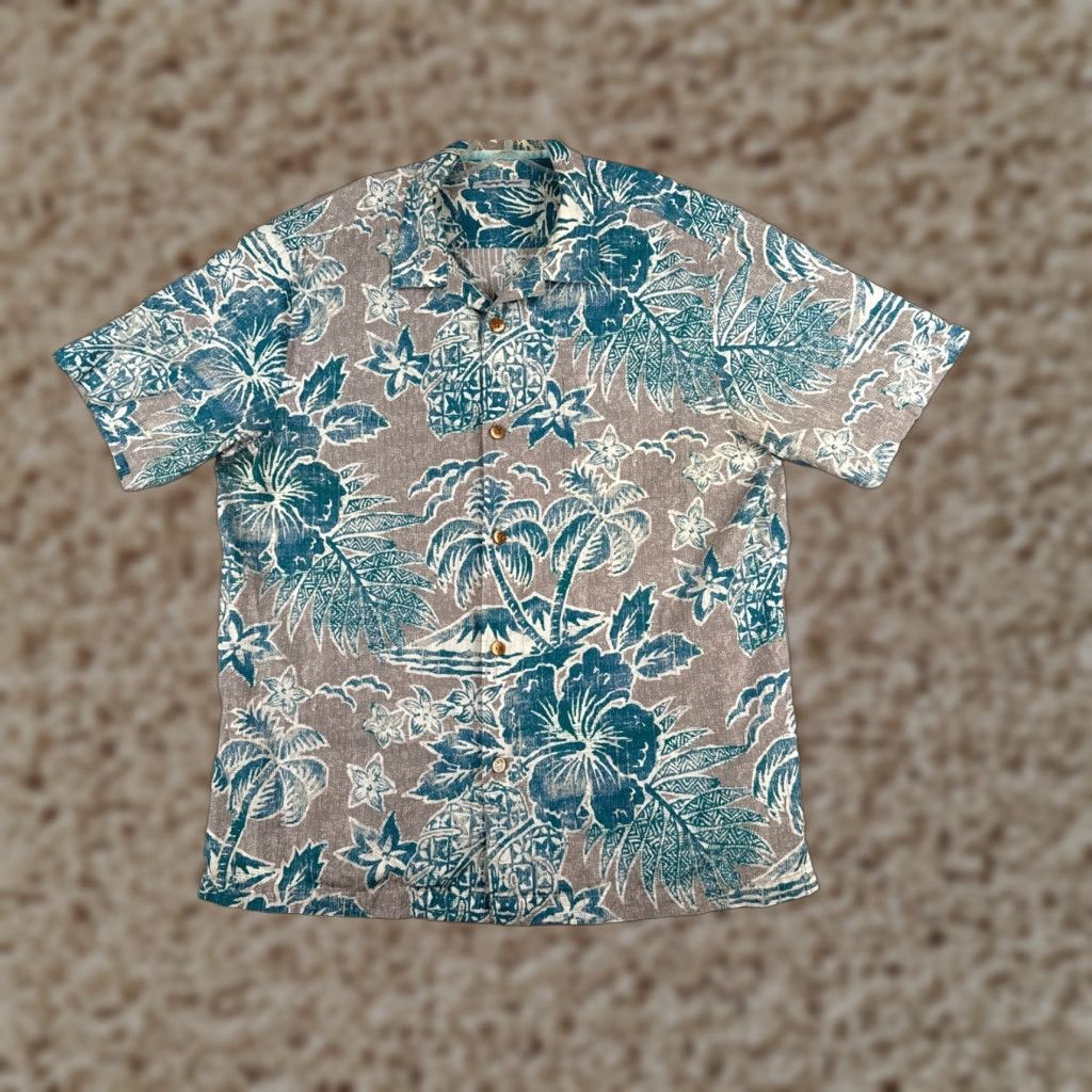 Tommy Bahama Tommy Bahama Shirt Men Large Gray Blue Floral Palm Hawaiian 100% Silk Size US XXL / EU 58 / 5 - 1 Thumbnail