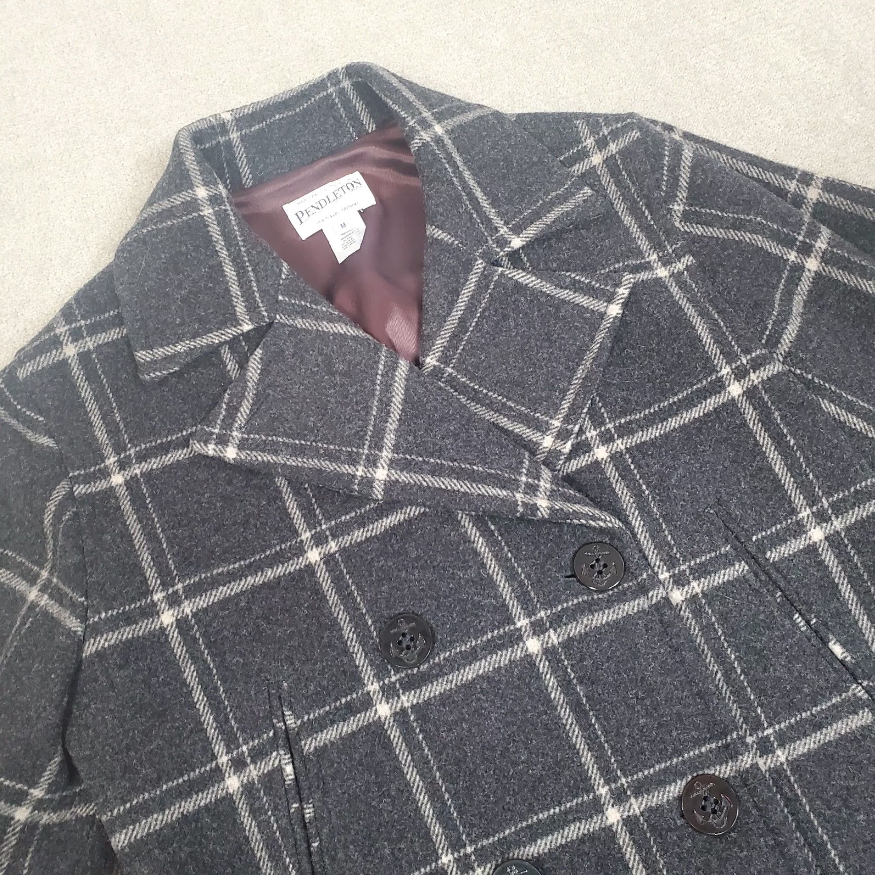 Pendleton VINTAGE Pendleton Pea Coat Womens Medium Gray Plaid Wool Jacket Lined Outdoors Size M / US 6-8 / IT 42-44 - 2 Thumbnail