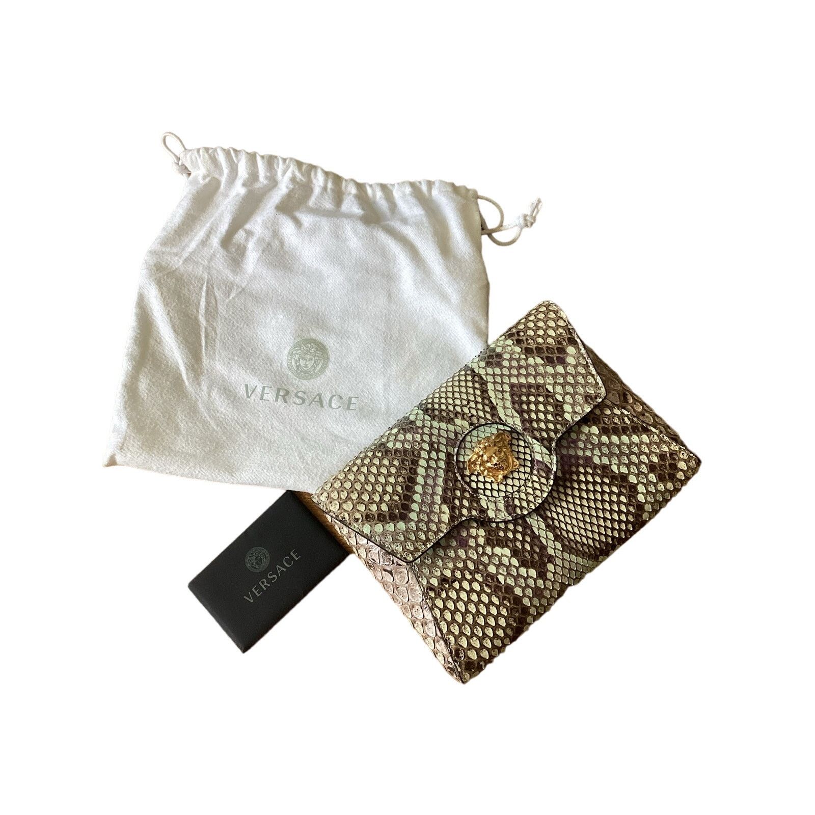 Versace VERSACE La Medusa Python Envelope Clutch Bag Gold Chain Grey Size ONE SIZE - 6 Thumbnail