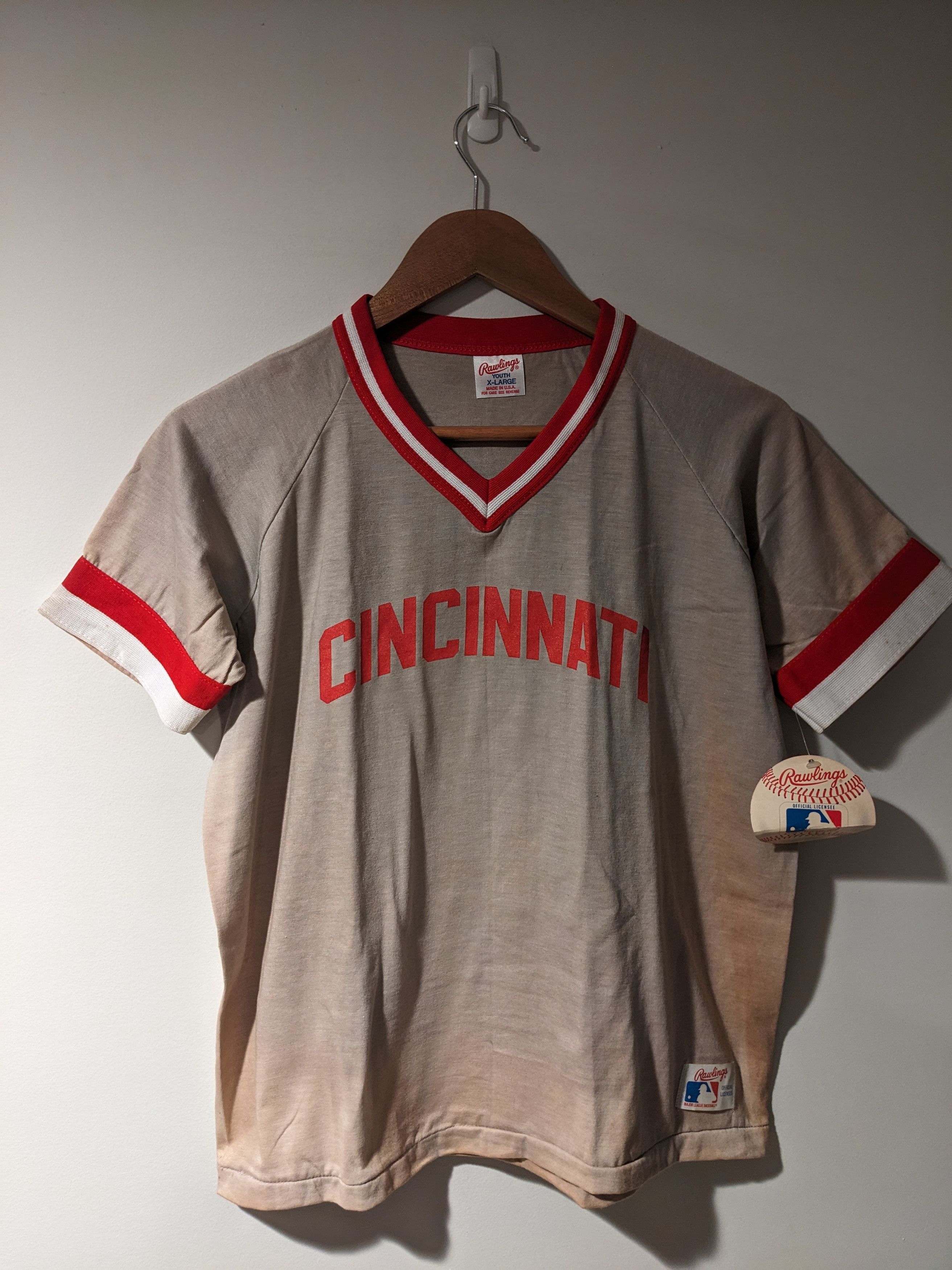 MLB × Vintage Vintage 80s Cincinnati Reds Rawlings YOUTH X-Large T-Shirt Size US XL / EU 56 / 4 - 1 Thumbnail