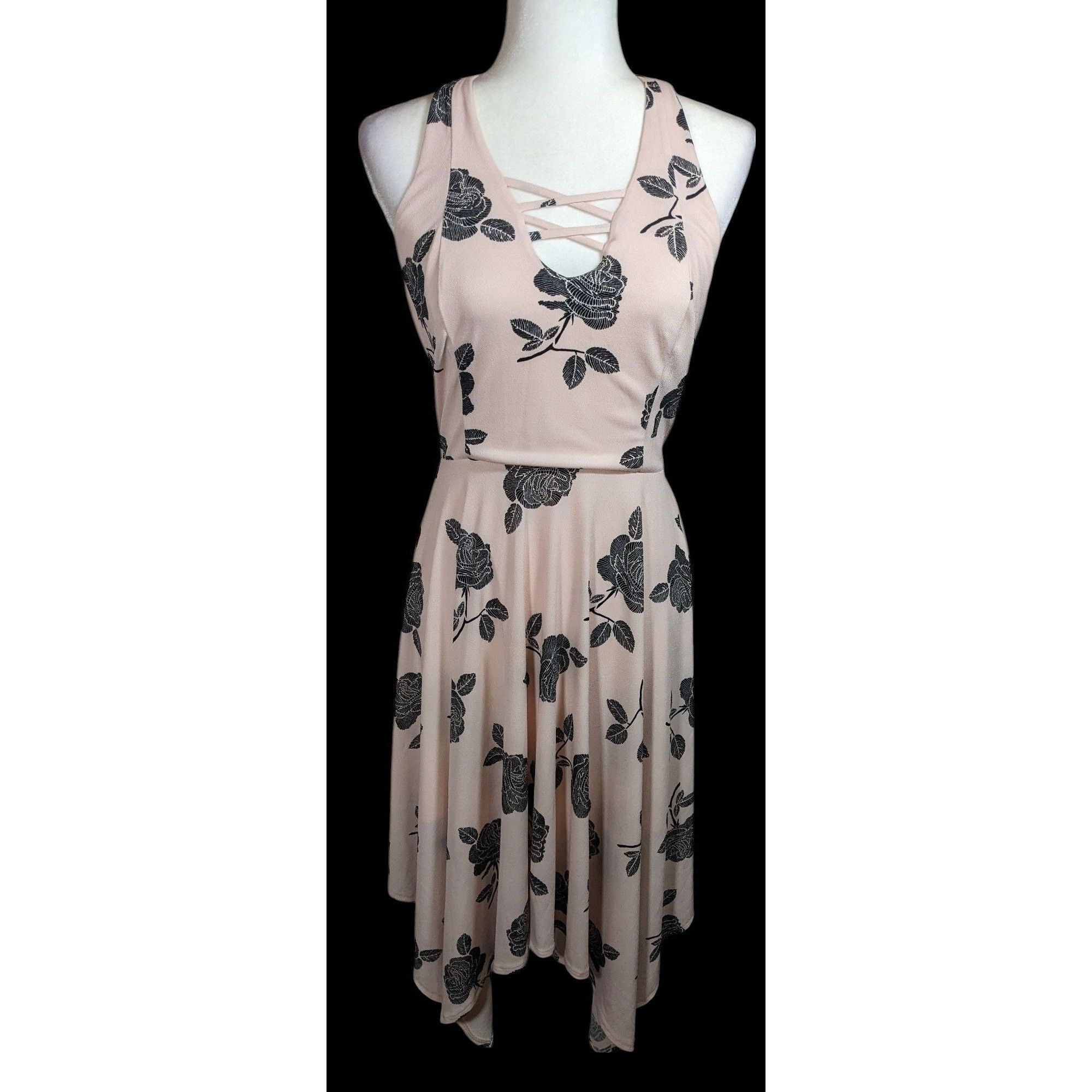 Other Candies Retro Pastel Pink And Black Floral Dress Size L / US 10 / IT 46 - 1 Thumbnail