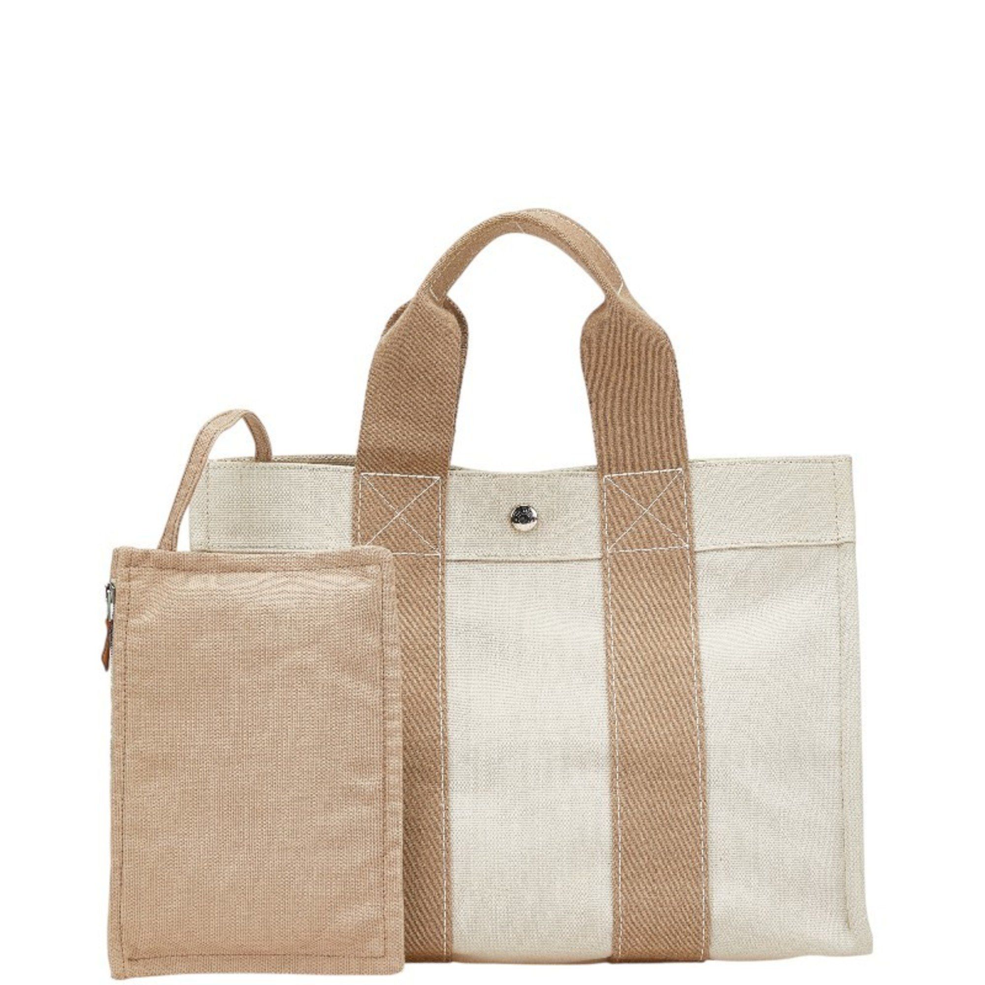 Hermes Bora Pm Tote Bag Beige Brown Canvas Women's Hermes