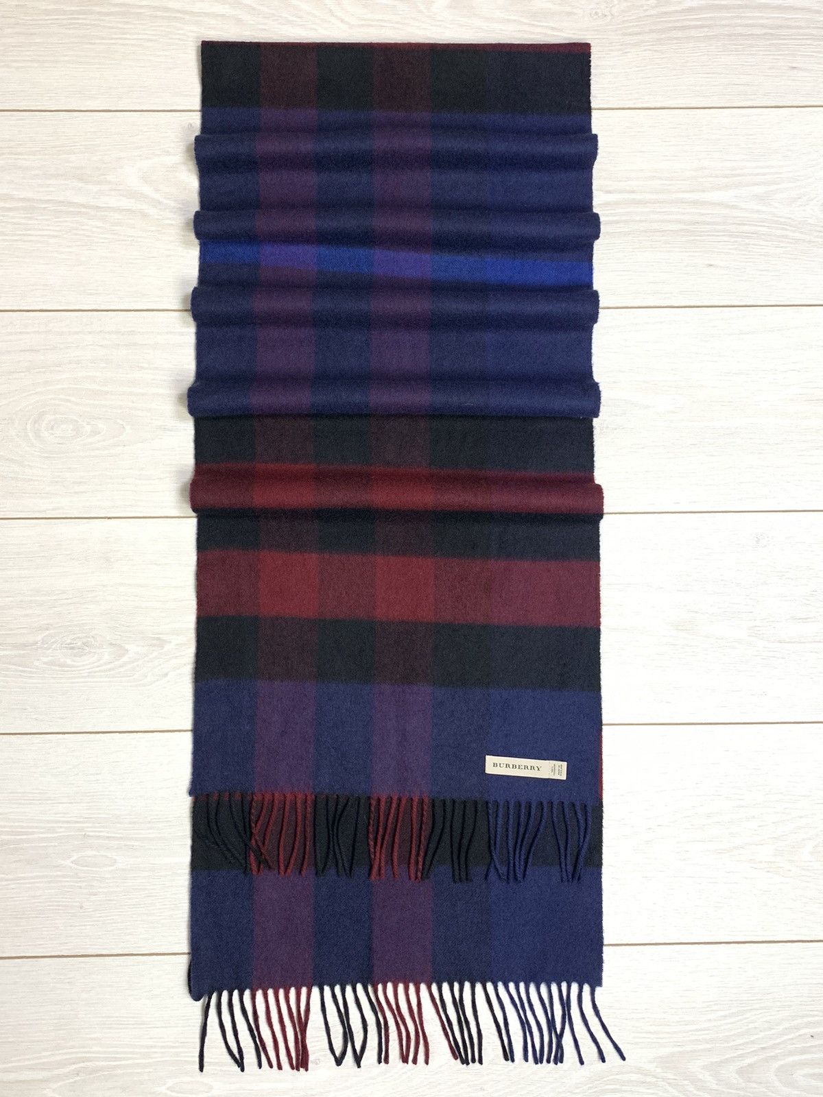 Burberry Burberry Giant Check Cashmere Scarf - Navy/Burgundy/Purple Size ONE SIZE - 3 Thumbnail