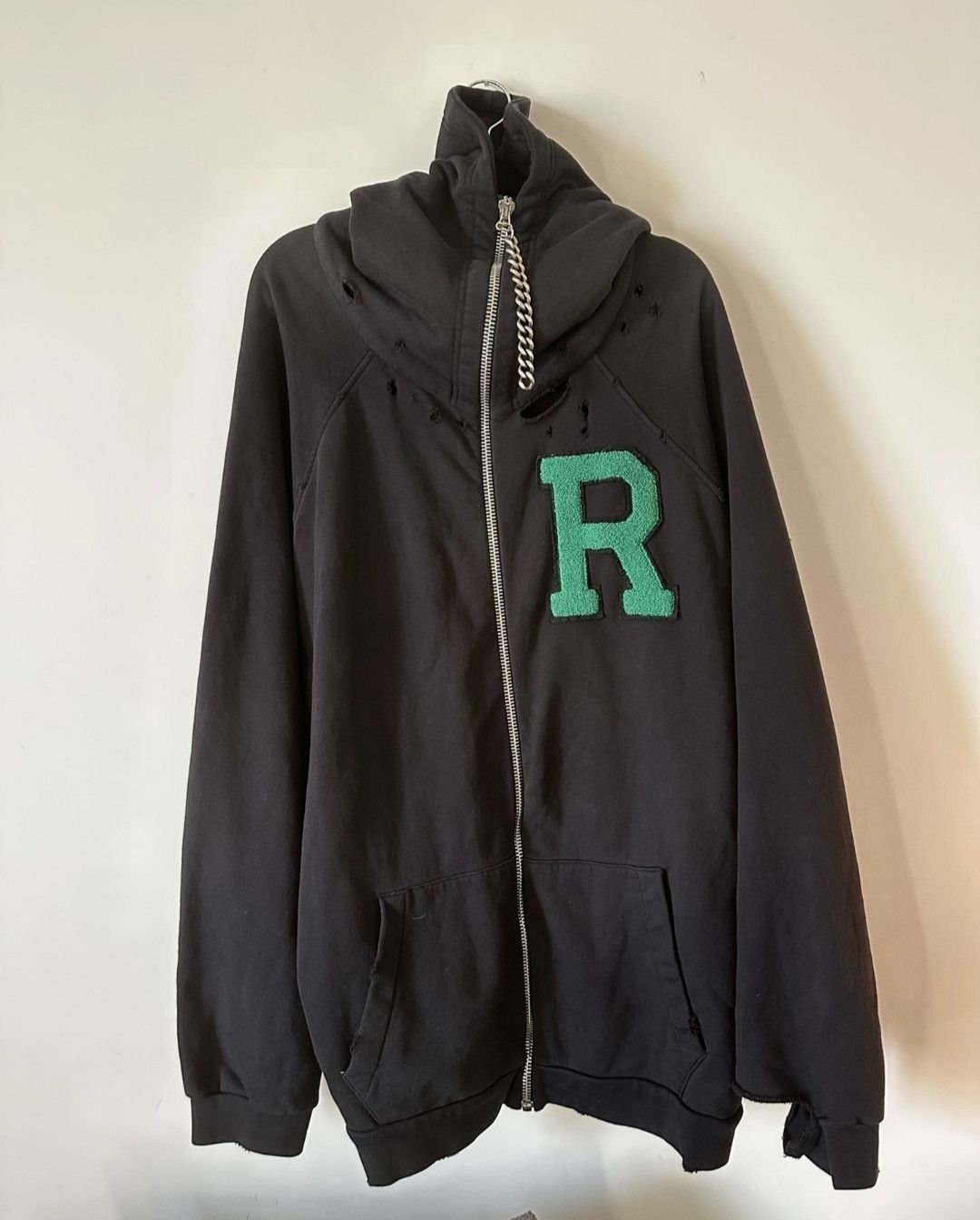 Raf Simons Green Flocked R Letter Chain Zipper Destroyer Hoodie Jacket Size US XL / EU 56 / 4 - 1 Thumbnail