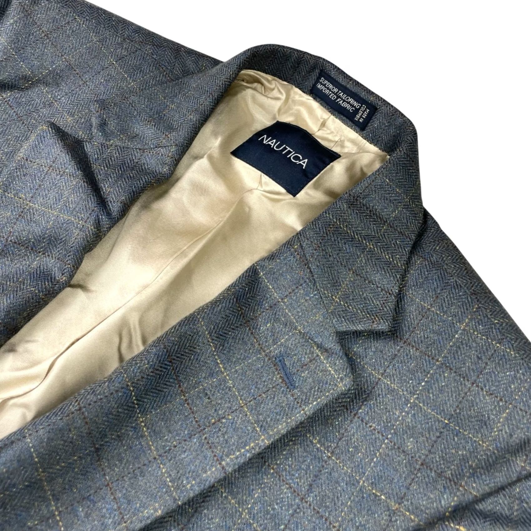 Nautica Nautica Men's Blazer 2-Button Single-Breasted Wool Plaid Navy Blue/Beige/Brown 42R Mens Size 42R - 2 Thumbnail