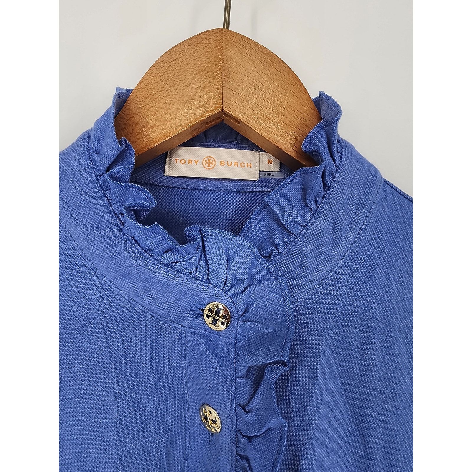 Tory Burch Tory Burch Blue Lydia Ruffle Polo Shirt Women's Size Medium Size M / US 6-8 / IT 42-44 - 2 Thumbnail