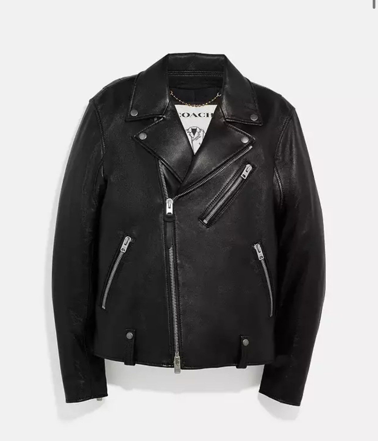 image of 1250$ Coach Leather Moto Jacket/coach Biker Leather Jacket in Black, Men's (Size XL)