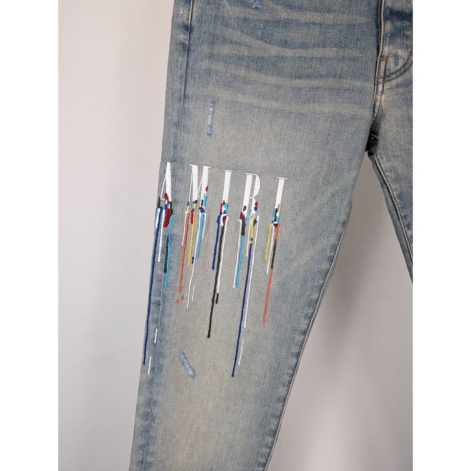 Amiri o1rshd1 Print Drip Logo Jeans in Clay Indigo Size US 32 / EU 48 - 10 Thumbnail