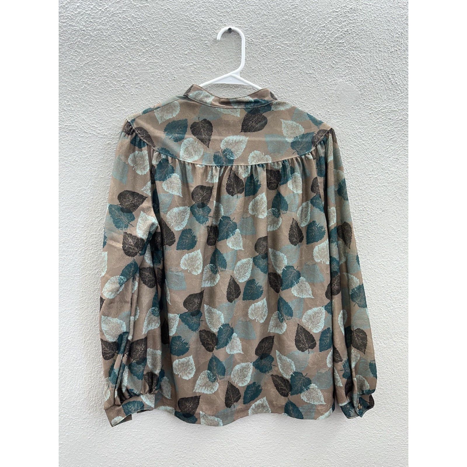 Vintage Devon Womens Blouse Large Long Sleeve Brown Leaf Half Button Up Shirt Womens Casual Sleeve Regular Fall Spring Summer Crew Neck Size L / US 10 / IT 46 - 6 Thumbnail