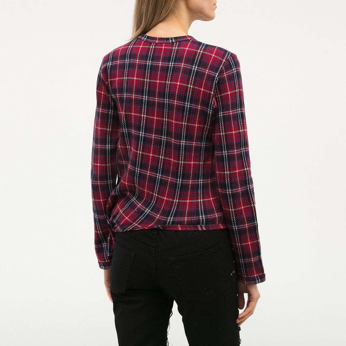 Comme des Garcons CDG – Deformed Knit Asymmetric Red Tartan Long Sleeve Top Size M / US 6-8 / IT 42-44 - 4 Thumbnail