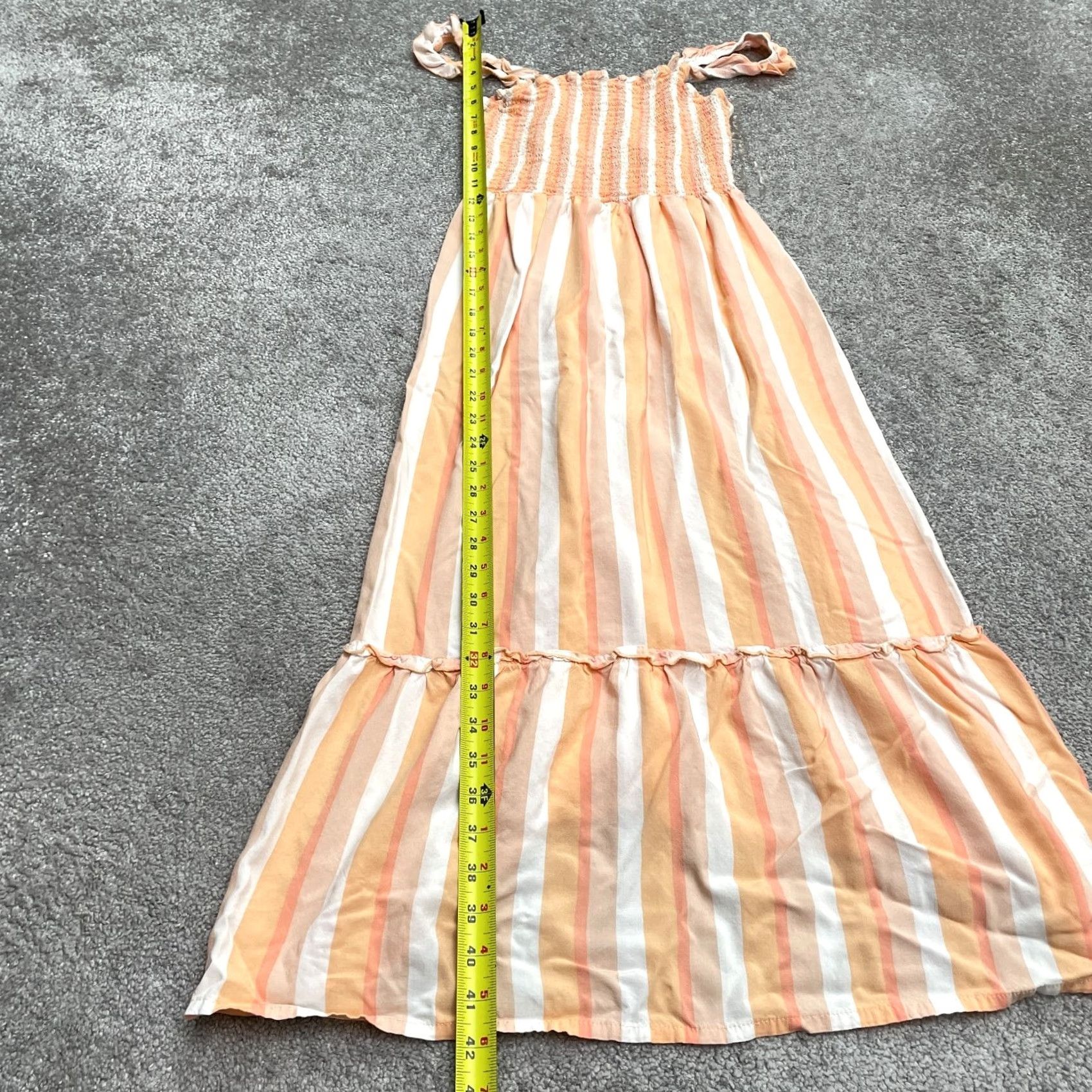 Vintage Coco And Shay Maxi Dress Juniors XL Orange White Striped Smocked Ruffles Sleeveless Viscose Rayon Beach Summer Women's Clothing Size XL / US 12-14 / IT 48-50 - 6 Thumbnail