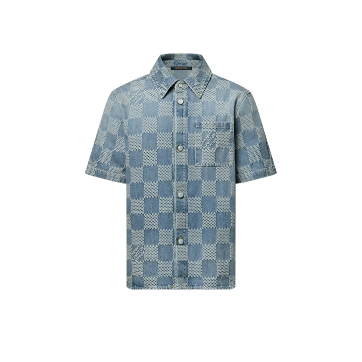 Damier 3D Light Denim Short-Sleeved Shirt