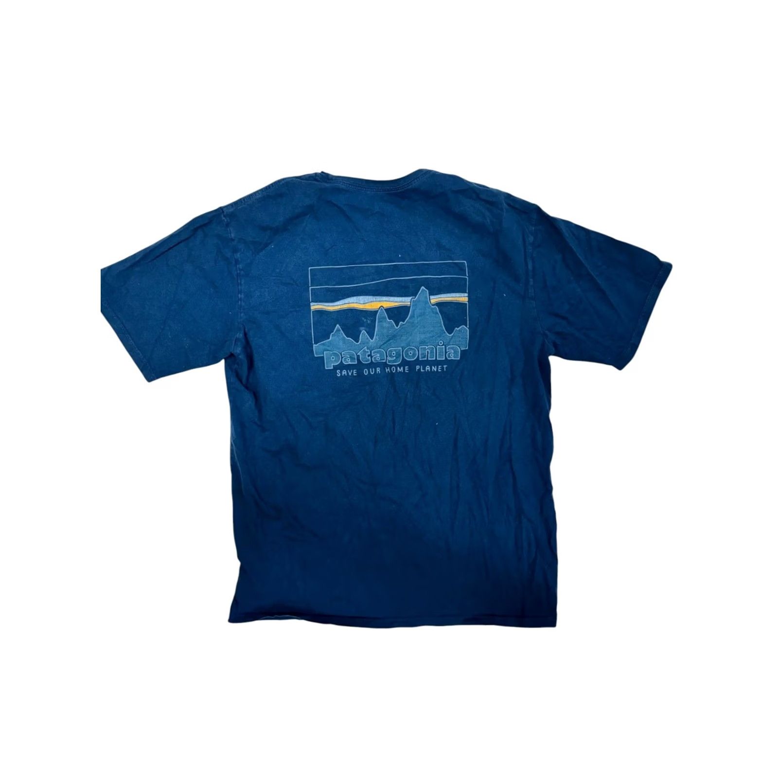 Patagonia VINTAGE Patagonia Men's T-Shirt Short Sleeve Blue Organic Cotton Save Our Home Planet Logo Graphic Print 100% Cotton Regular Fit Mens Size US L / EU 52-54 / 3 - 2 Thumbnail