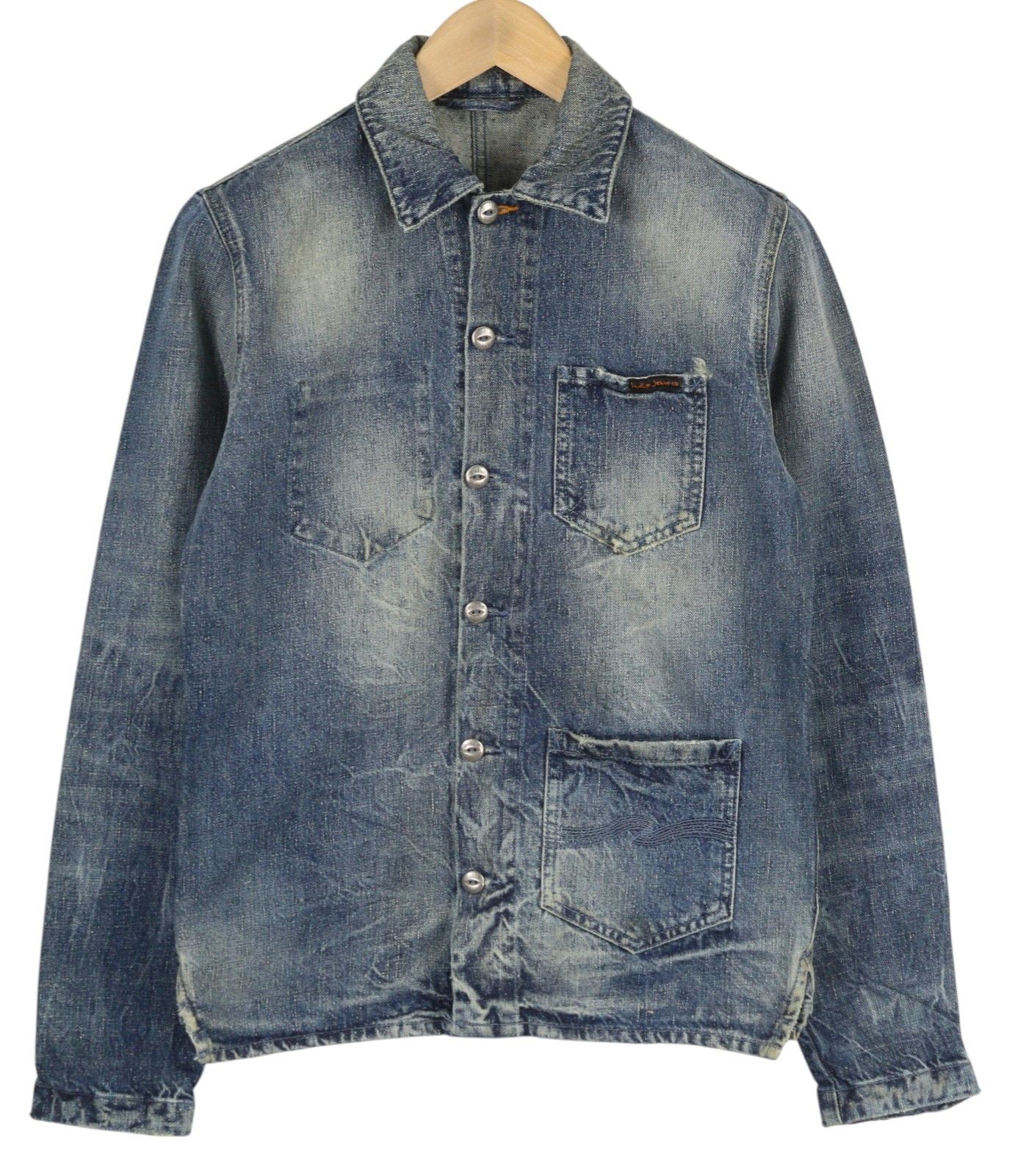 Nudie Jeans TRYGGVE S Cosmic Blue Faded Denim Patch Jacket 86108 Size US S / EU 44-46 / 1 - 1 Thumbnail