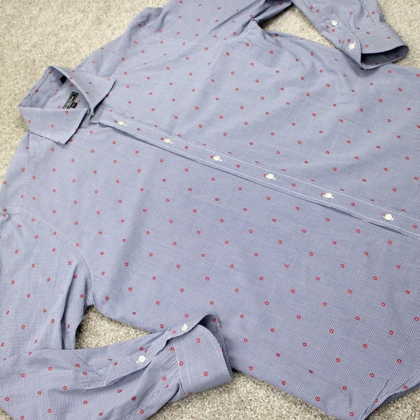 Saks Fifth Avenue Saks Fifth Avenue AOP Shirt Mens Large Blue/Red Cotton All Over Print L/S Button Shirt Size US L / EU 52-54 / 3 - 7 Thumbnail