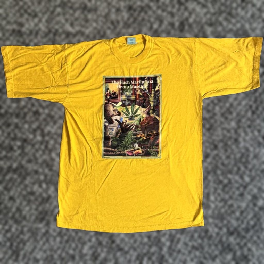 Vintage VINTAGE The Hash Marihuana Hemp Museum Amsterdam T Shirt 2XL Mens Yellow Hemp 1990s 90s Logo Joy Santino Shirt Size US XXL / EU 58 / 5 - 1 Thumbnail