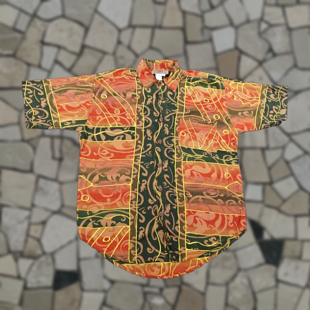 The Territory Ahead VINTAGE Territory Ahead Shirt Mens Medium Orange Green Abstract Tribal Print Camp Rayon Size US M / EU 48-50 / 2 - 1 Thumbnail