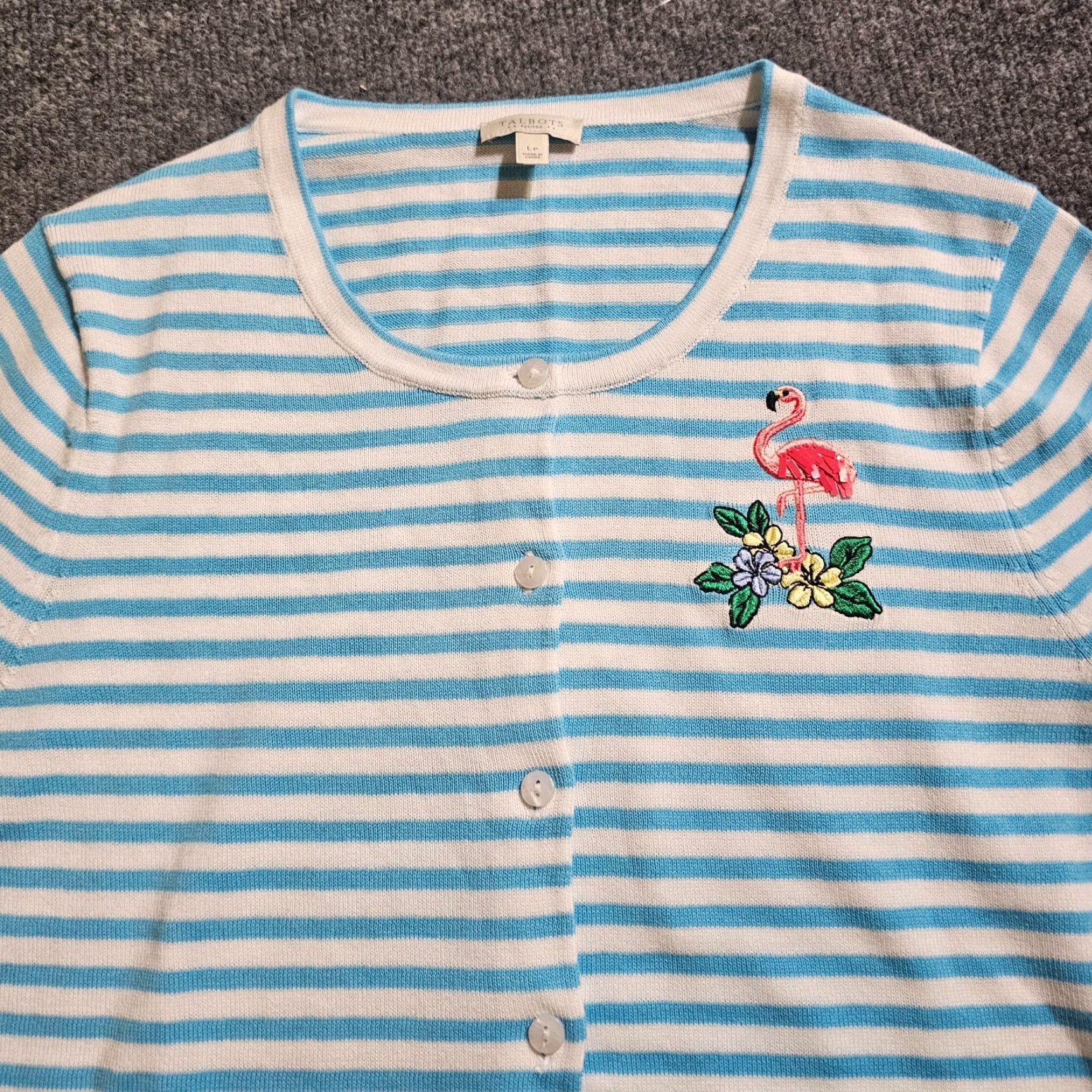Talbots Talbots Cardigan Top Womens Large Petite Blue Stripe Flamingo Casual Cardigan Size L / US 10 / IT 46 - 2 Thumbnail