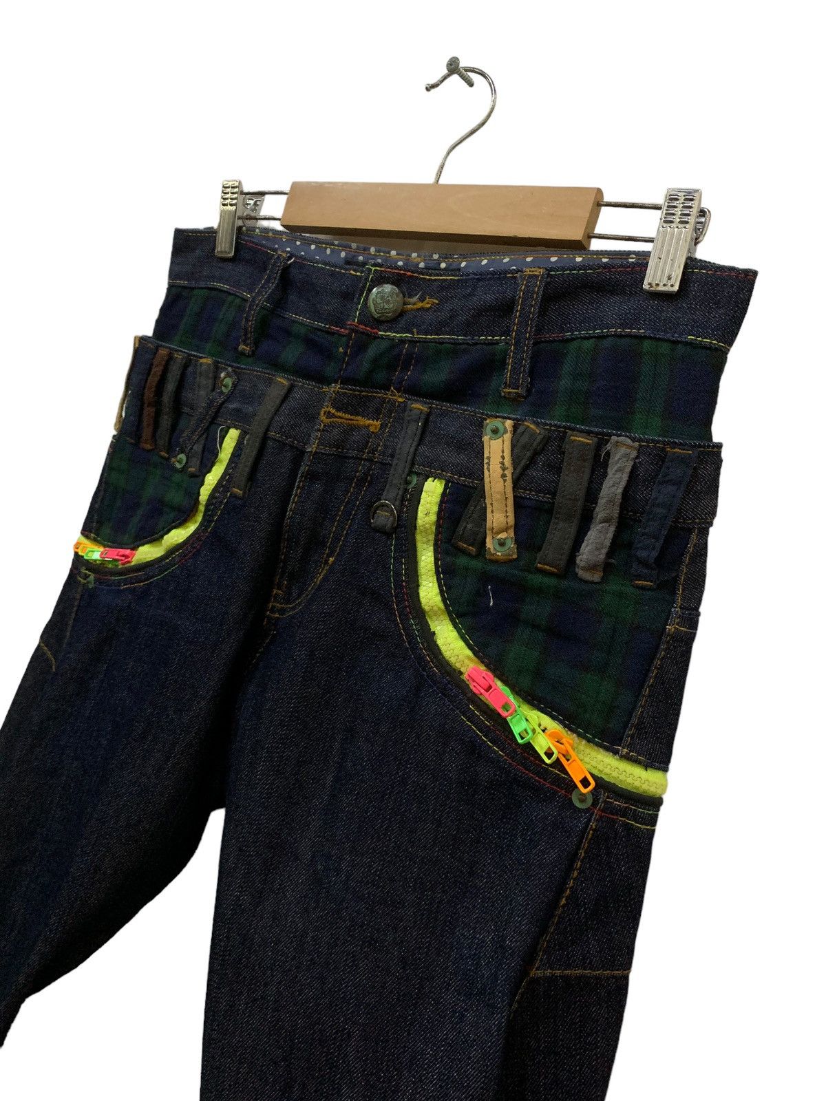 Japanese Brand Brithmint Japan Double Waist Neon Zipper Curved Leg Jeans Size US 30 / EU 46 - 8 Thumbnail